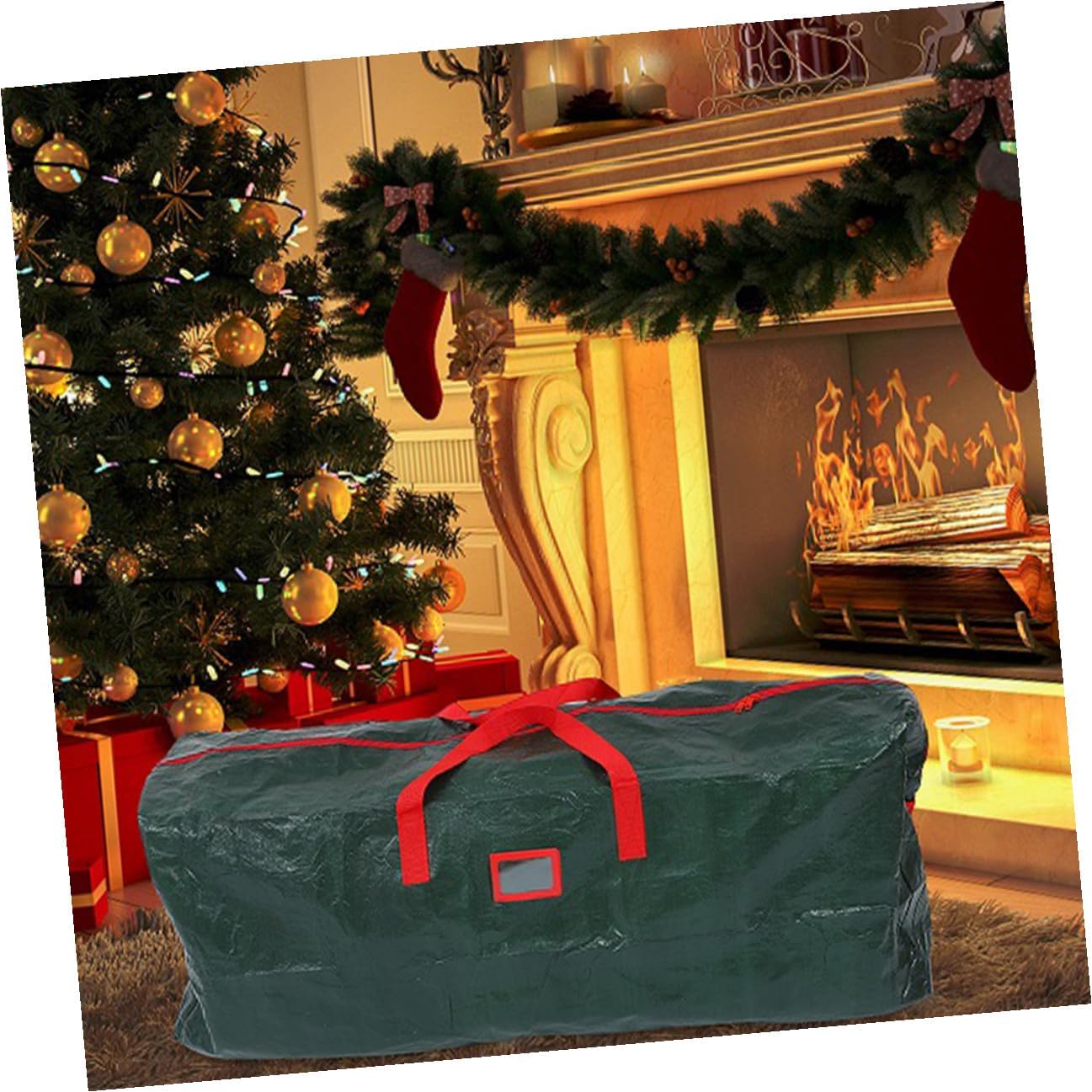 SECFOU Christmas Tree Storage Bag Large Zippered Xmas Tree Organizer Pouch 135x34x68cm Green Waterproof Carry Handle Holiday Decoration Storage