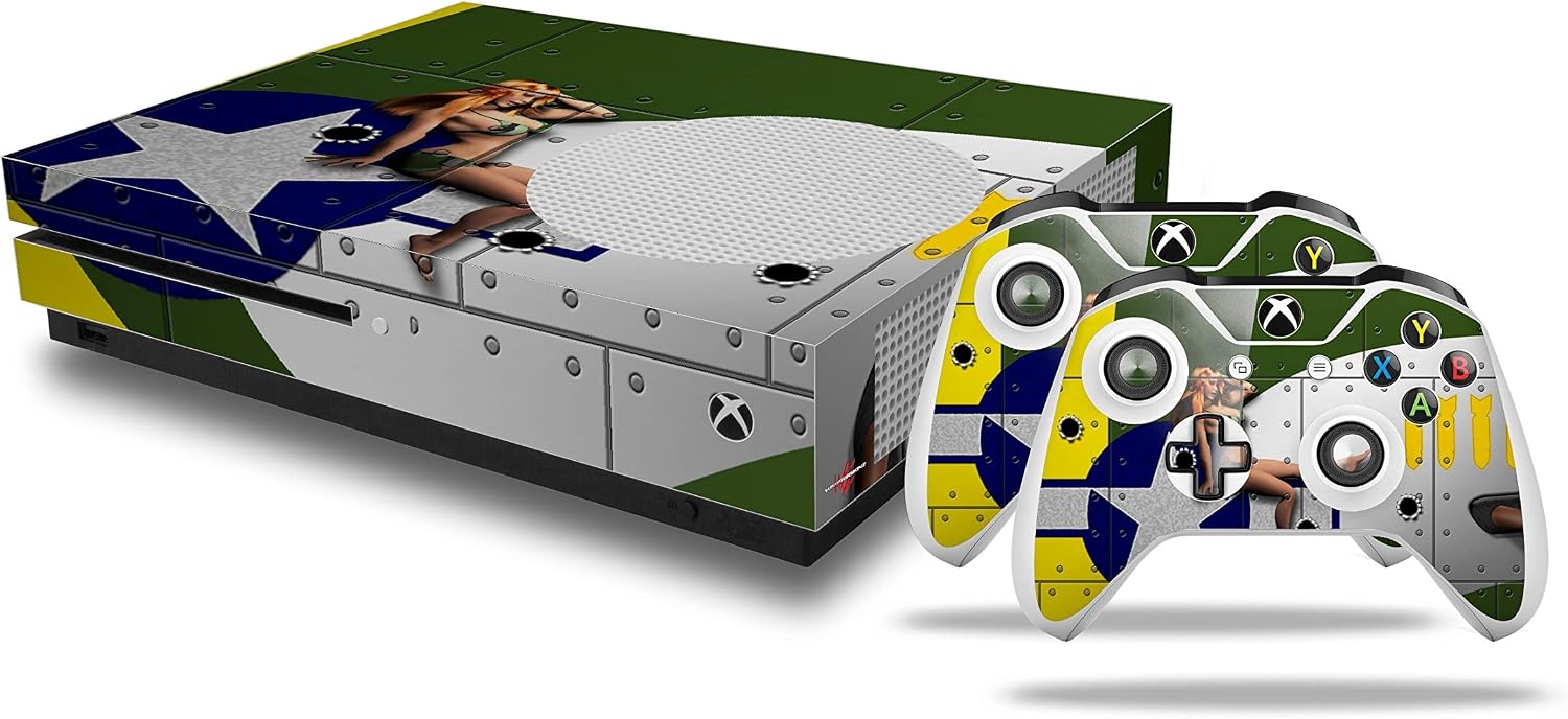 Decal Vinyl Skin Wrap Compatible with Xbox One S Console and Controllers - WWII Bomber War Plane Pin Up Girl
