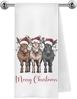 Christmas Funny Donkey Kitchen Towels, Gifts for Donkey Lovers Women, Holiday Winter Xmas Farm Animal Decorative Dish Tea Hand Towels for Kitchen Bathroom, 16x24 Inch sanpima
