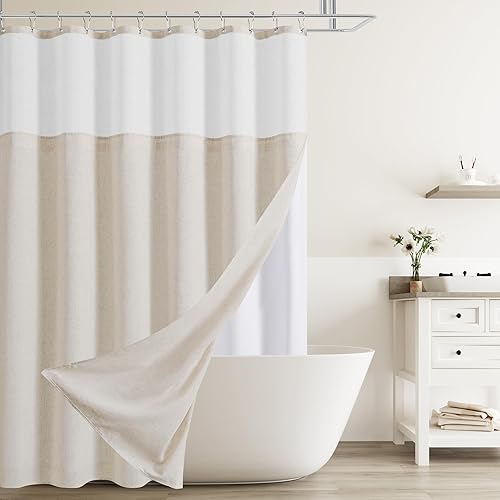 Miniatura 127 de Naturoom cortina de ducha de 36 pulgadas - cortina de ducha estrecha para espacio pequeño, de medio tamaño, de lino verde ultra gruesa, juego
