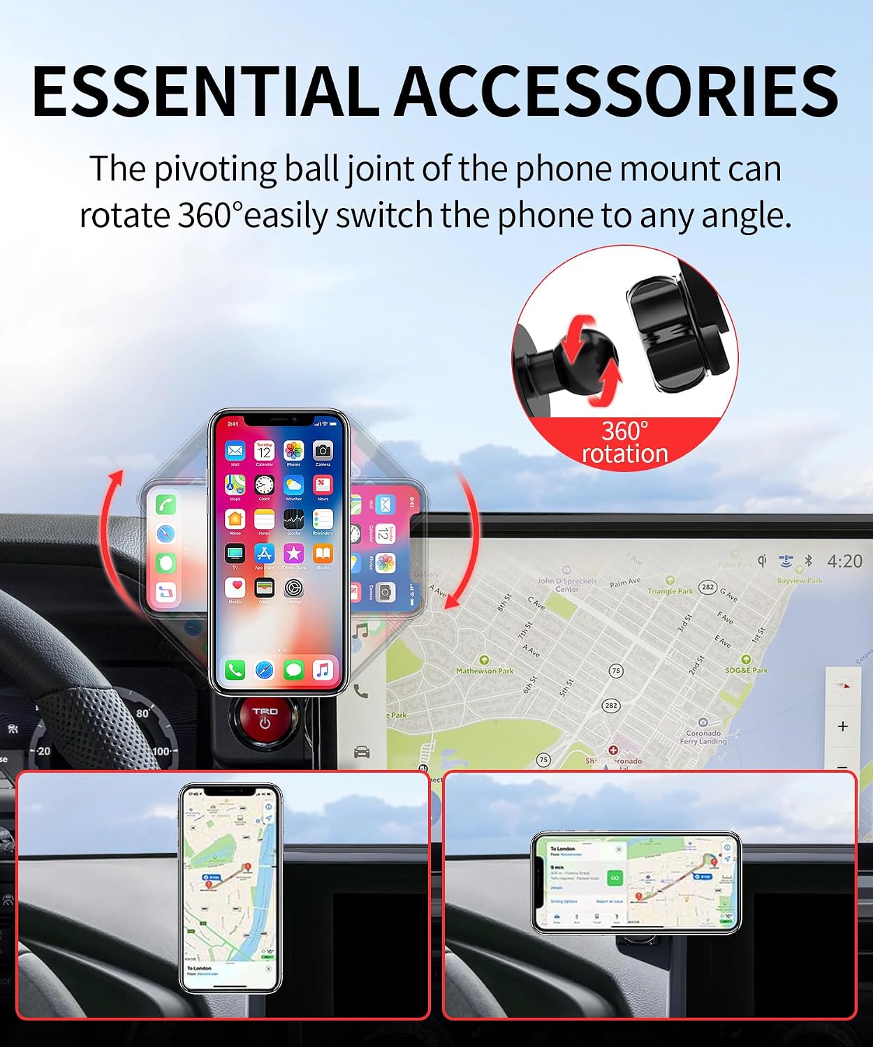 Car Phone Holder for Toyota Tacoma 2024-2026/4Runner 2025 2026 Accessories 14-Inch Screen Fixed Clip,360° Rotation Phone Mount Compatible with MagSafe,Phone Holder Does Not Affect Air Vent