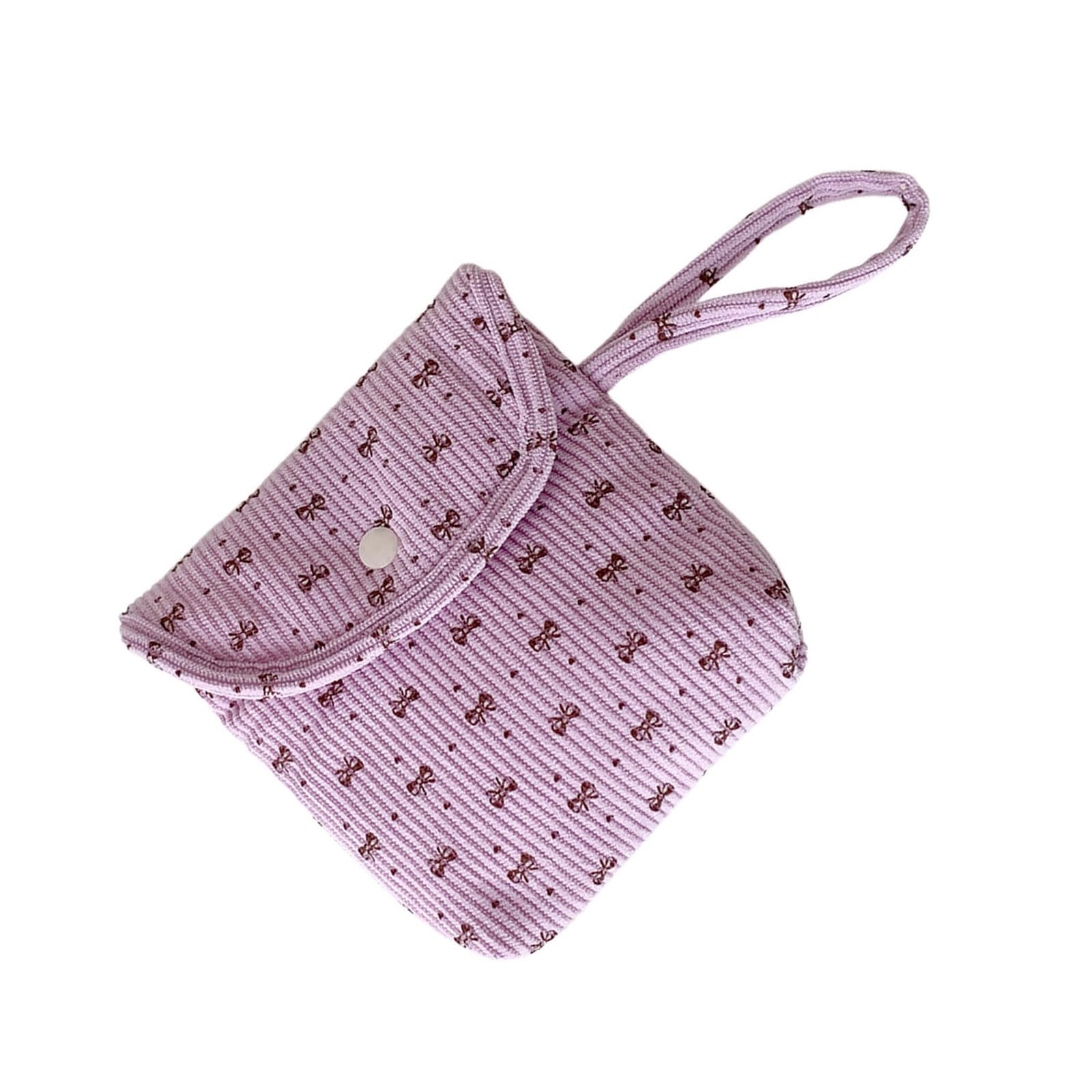 Kalttoy Women's Purple Corduroy Period Product Storage Bag For Cosmetics Stylish Sanitary Napkin Holder For Toiletries And Accessories Handbag Planner Insert