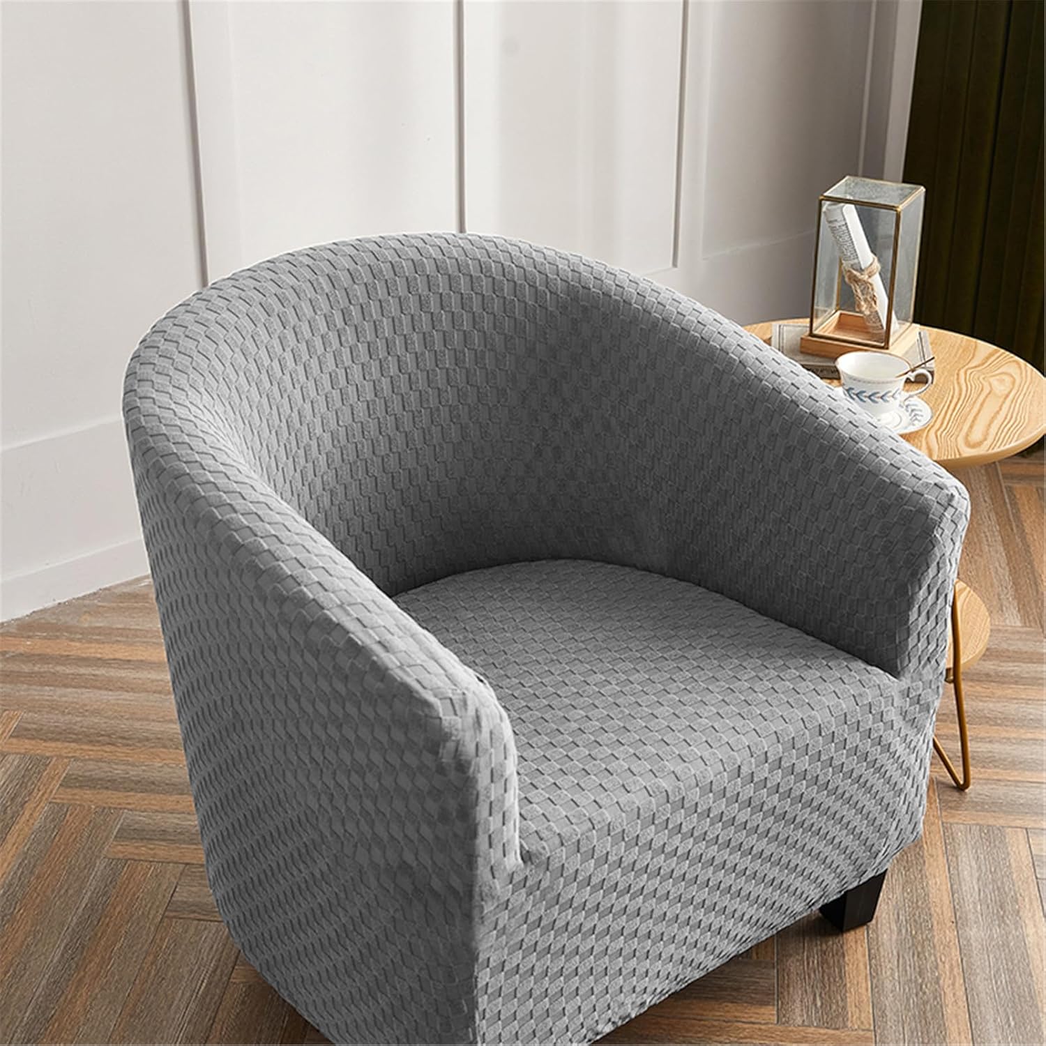 Stretch Tub Chair Slipcover Club Chair Cover Armchairs Sofa Cover Couch Furniture Protector for Living Room Office Reception (Light Grey)