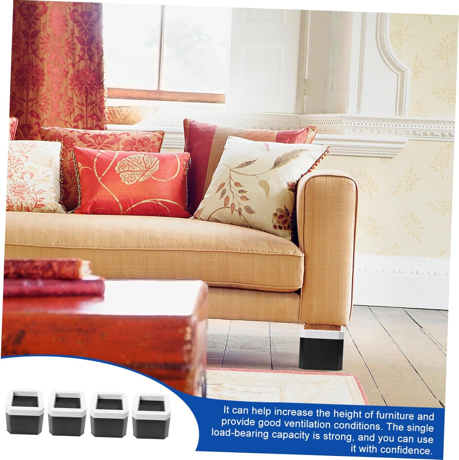 4pcs Heavy Duty Bed Risers Non- Furniture Lifting Pads for Bed Couch and Desk Height for Better Storage and Comfort