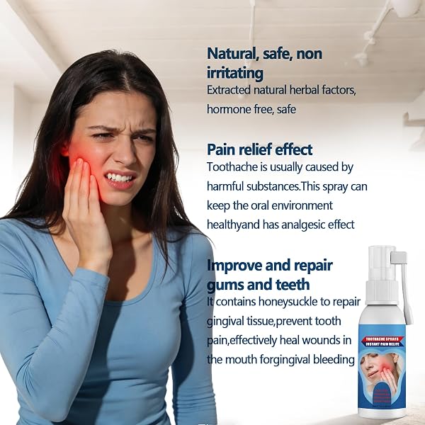 Toothache Relief Spray for Adults, Instant Pain Relief Oral Spray for Wisdom Teeth Inflammation, Swollen Gums, Canker Sores & Denture Pain, Anti-Inflammatory & Swelling Soothing Spray, 0.7 fl.oz/20ml. - 5