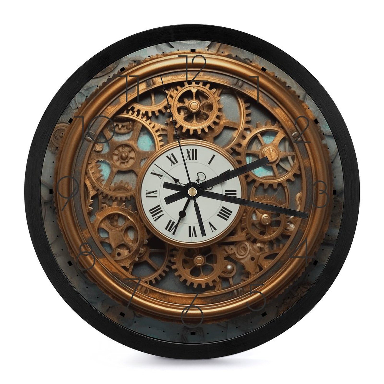 Bvkwntsa Black-Style-20 Stylish And Simple Plastic Rusty Steampunk Clock Printed Round Wall Clock, Accurate Timekeeping, Room Decoration