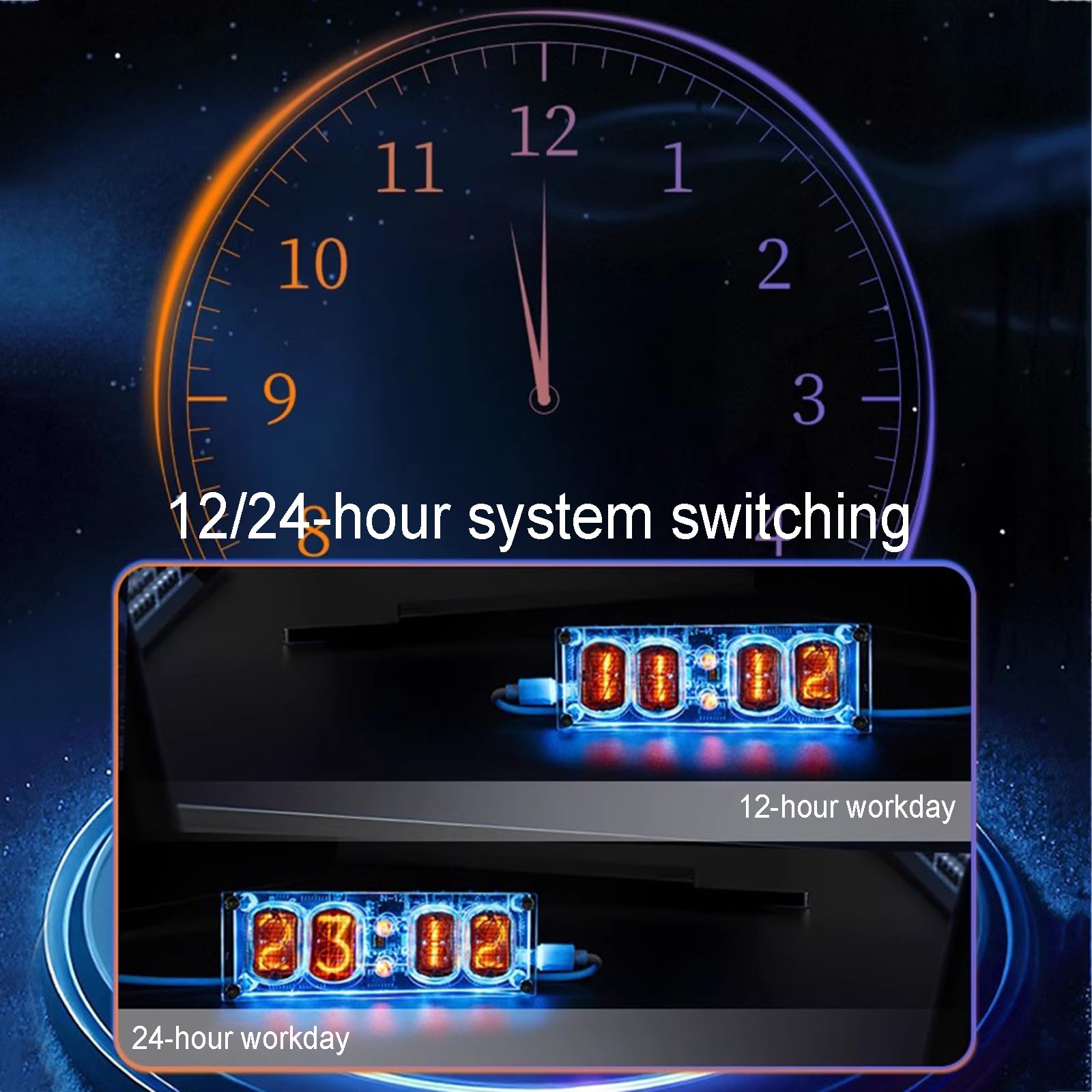 Nixie IN-12 rurki cyfrowe 4-bitowe LED zegar cyfrowy, efekty wizualne RGB, format 12/24 godziny, złącze USB typu C, kreatywna dekoracja biurka