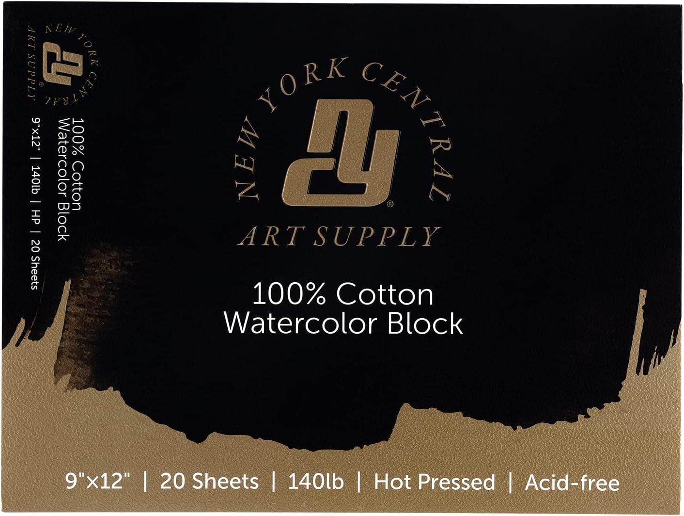 New York Central Watercolor Paper Block - 7x10" - 20 Sheets, 140 lb. Hot Press - 100% Cotton, Acid-Free, Archival Quality, Bright White Watercolor Paper Pad for Wet & Dry Media
