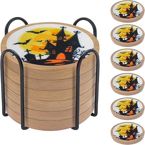 Miniatura 21 de Posavasos de madera para bebidas, Minacun conjuntos de posavasos absorbentes de 5, posavasos para bebidas para protección de mesa de café, #5