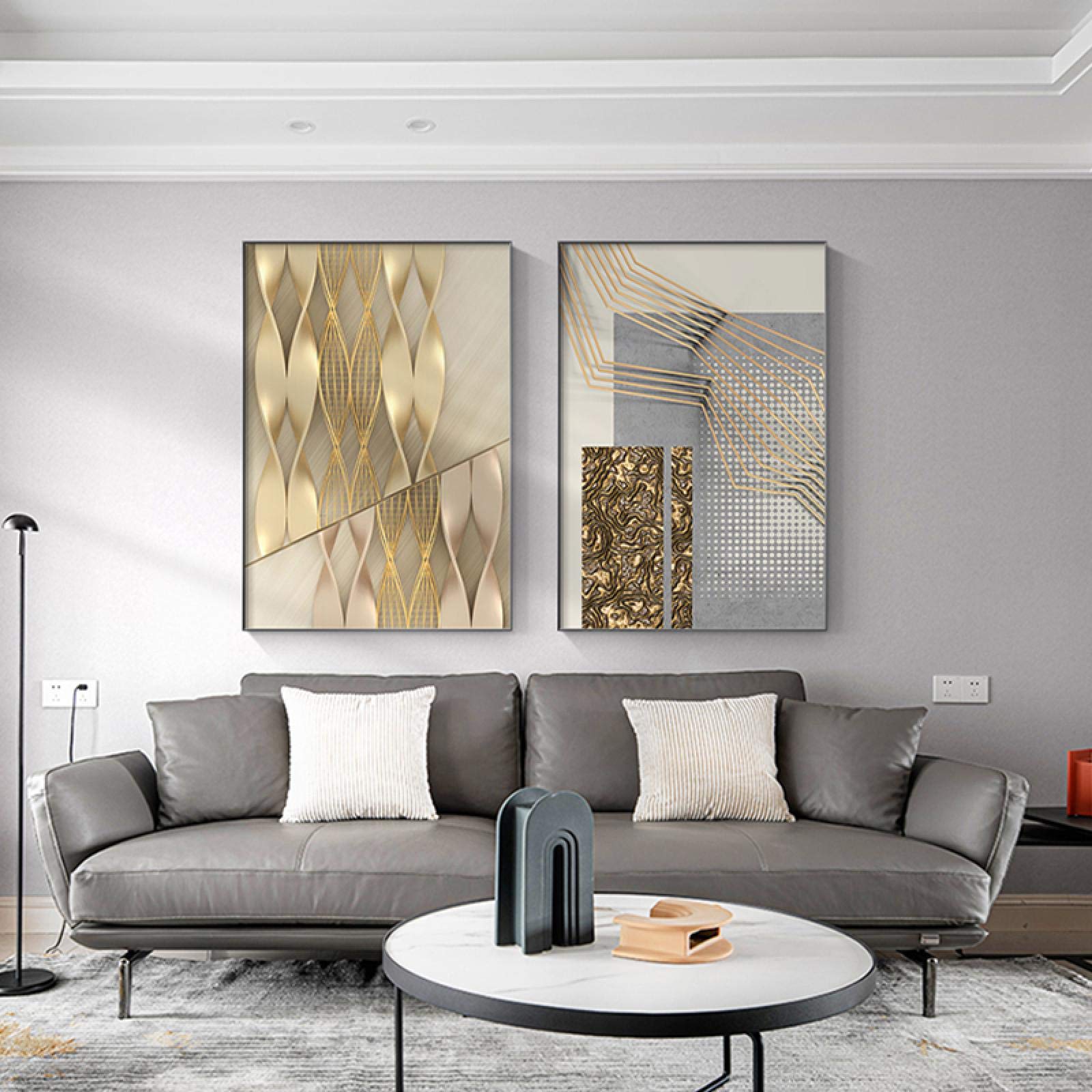 Sublimer un mur vide avec la toile géométrique nordique dorée moderne abstraite - 8