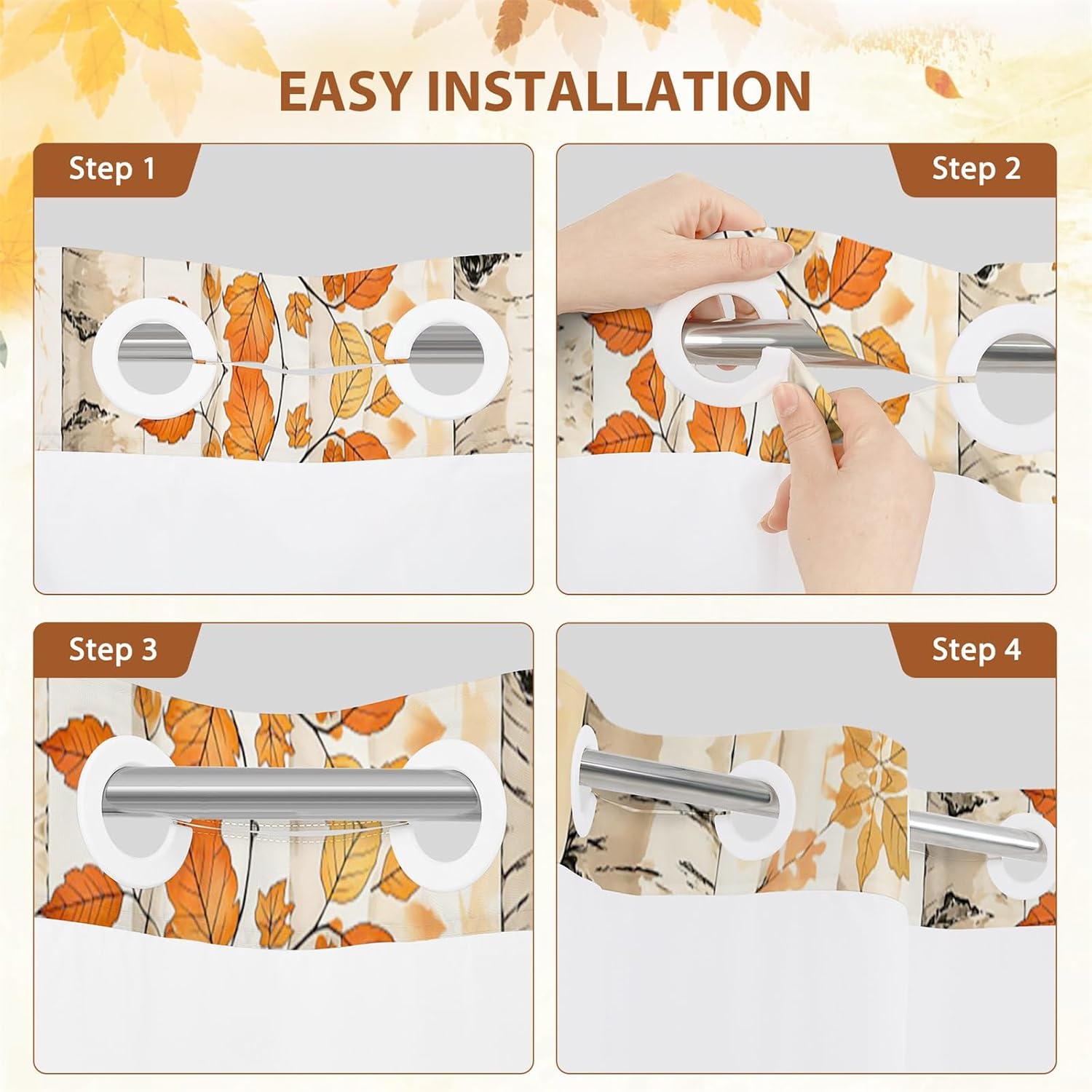 No Hook Fall Squirrel Fabric Shower Curtain with Snap in Liner 71W x 71L