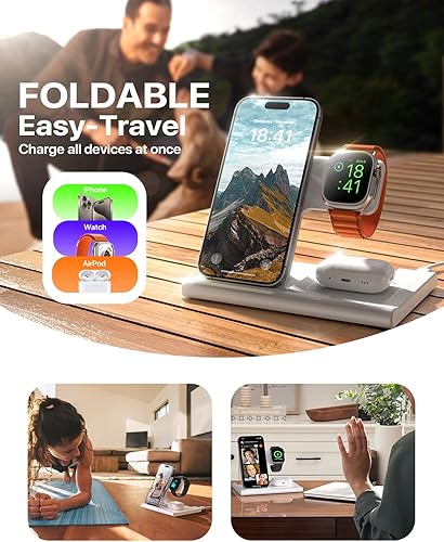 Miniatura 7 de EXW Estación de carga, estación de carga 3 en 1 para dispositivos Apple, soporte de cargador inalámbrico para iPhone 17 Air 16 15 14 13 12 11 Pro