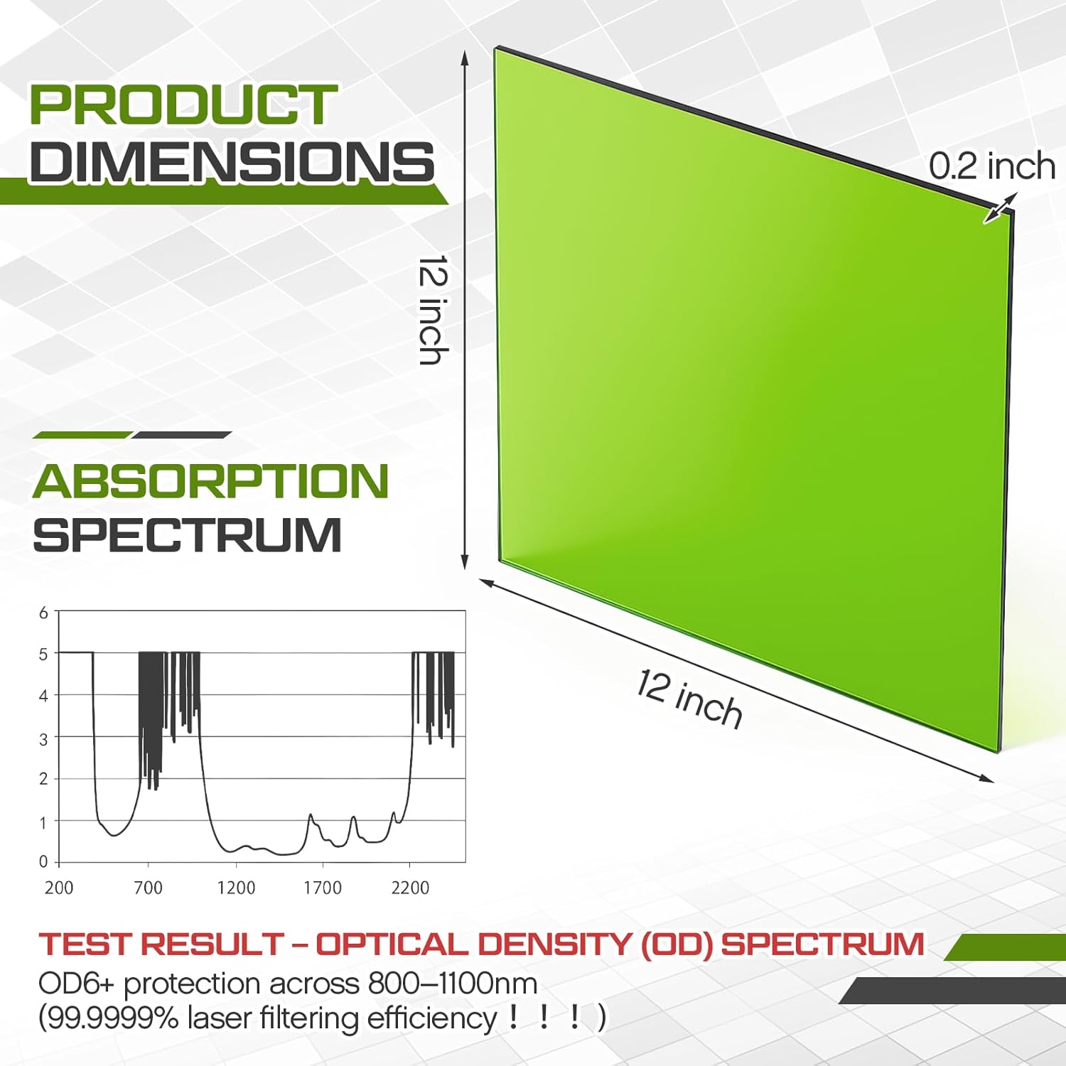 Kingdder Od6+ Laser Safety Shield, High Power Laser Protection Sheet for Infrared & Uv-visible Light, 12"x12"x0.2"