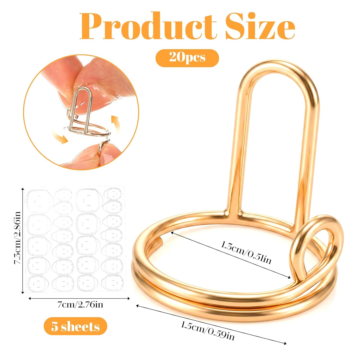 20PCS Adjustable Nail Rings Set with 120 Adhesive Tabs Adjustable Detachable Fingernail Rings Metal No Glue Wudu Nails Rings for Acrylic Nail Art Decoration - Gold and Silver