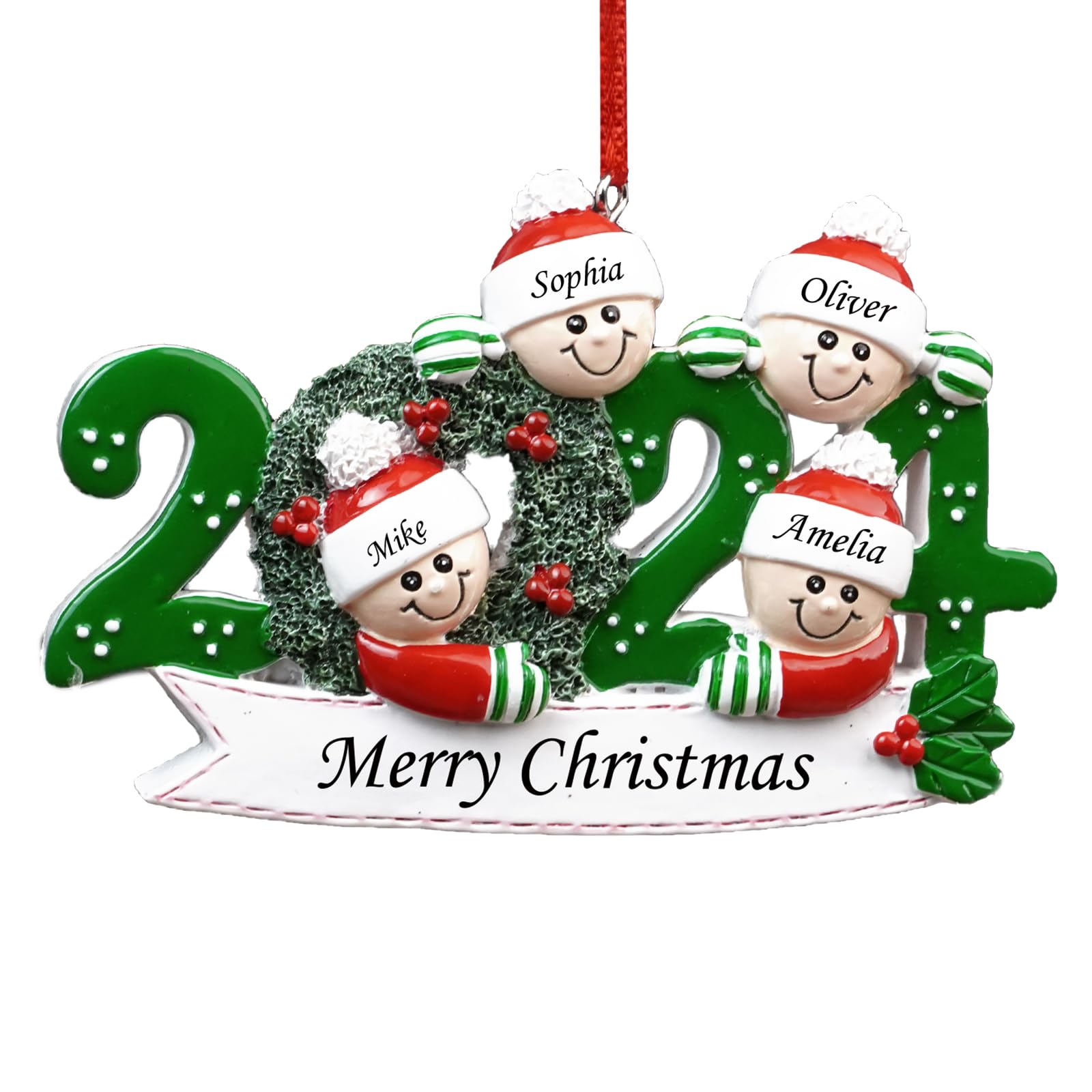 witfox 2024 Personalized Family Christmas Ornaments - Personalized Christmas Ornaments Family of 2/3/4/5/6, Family Customized Ornaments for Christmas Decorations with Name Snowman Wreath