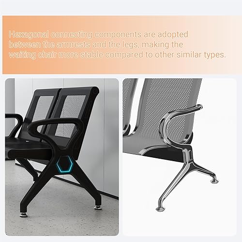 Miniatura 8 de Kinfant Banco de sala de espera de 2 asientos, sillas de sala de recepción con brazos, sillas de recepción de aeropuerto, sillas de vestíbulo,