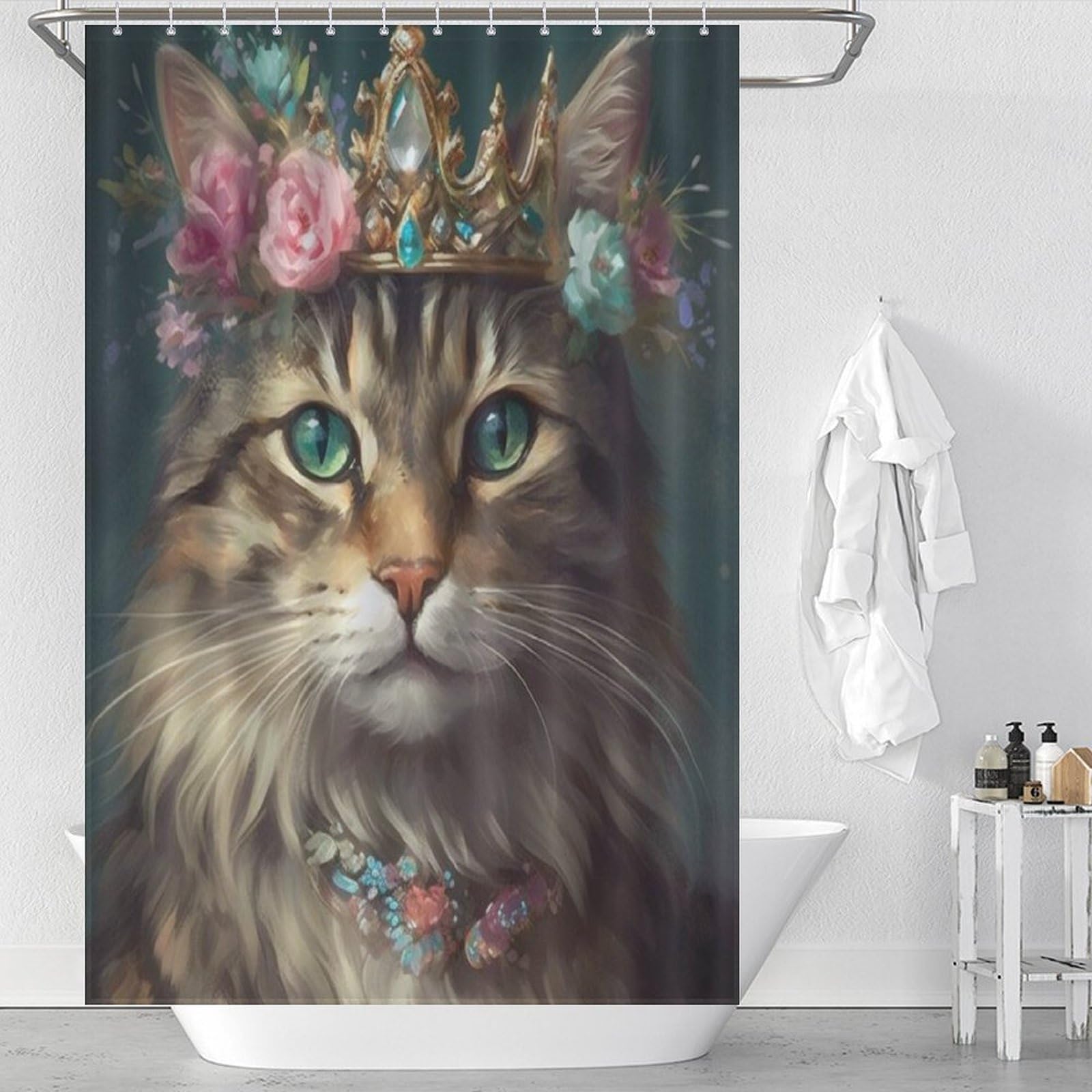 Rideau de douche chat 122x183 cm en tissu polyester lavable et résistant