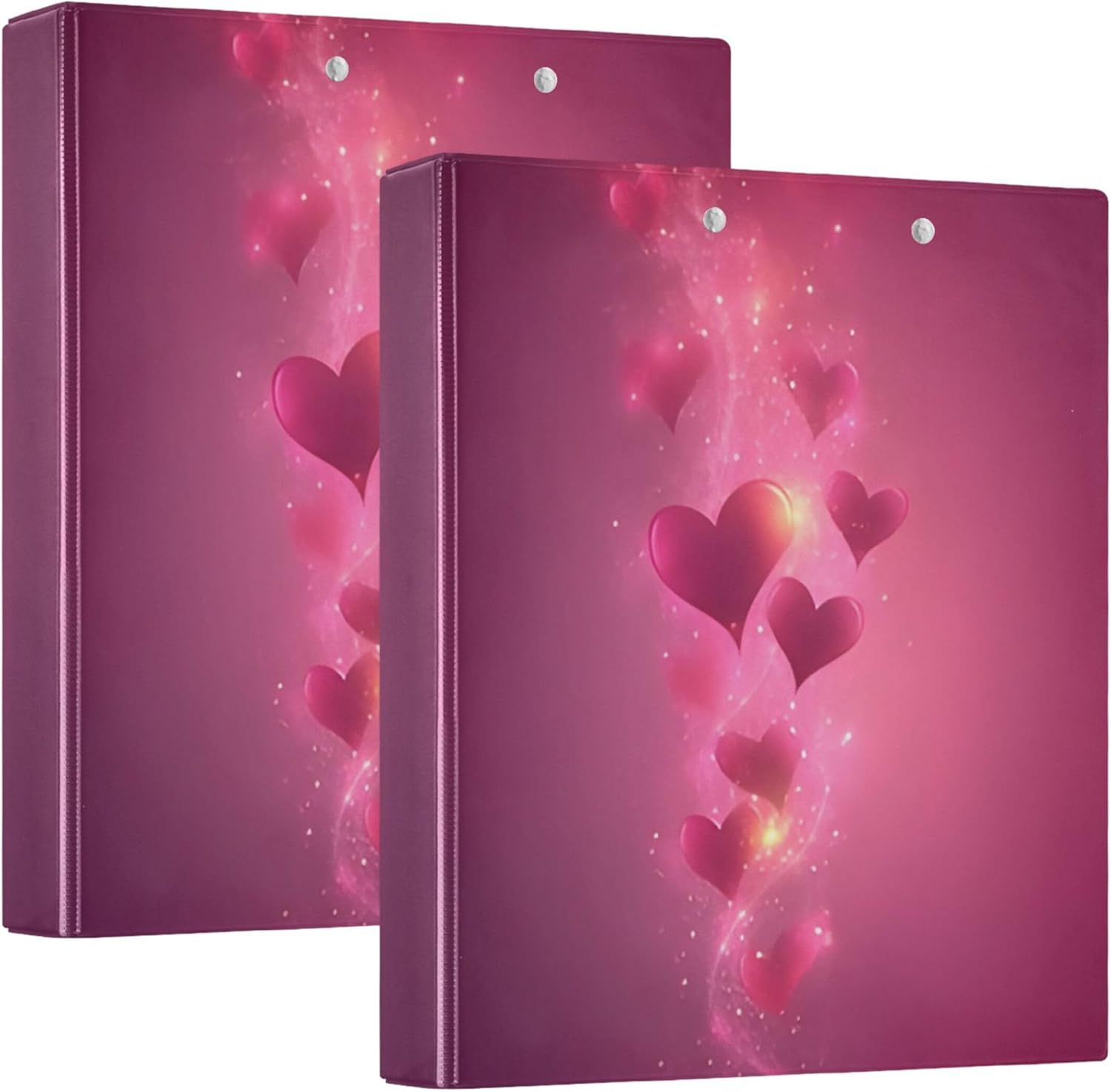 Valentine's Day Heart 3 Ring Binders, 1.5” Round Ring Binders with Clipboard - Letter Size, 3 Interior PVC Clear Pockets & Anti-Slip Clip for Office School Supplies, 2PCS