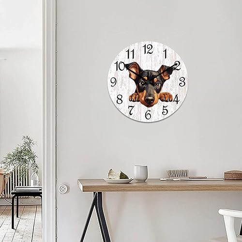 Miniatura 7 de COCOKEN Doberman Pinscher - Reloj de pared de PVC para cachorros, de 12 pulgadas, estilo rústico, de granja, silencioso, funciona con pilas,