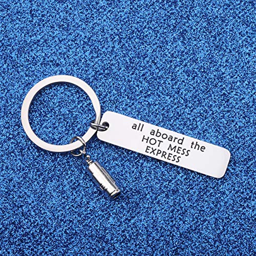 WUSUANED Sarcastic Keychain All Aboard The Hot Mess Express Funny Keychain Fire Extinguisher Jewelry Gift for Her