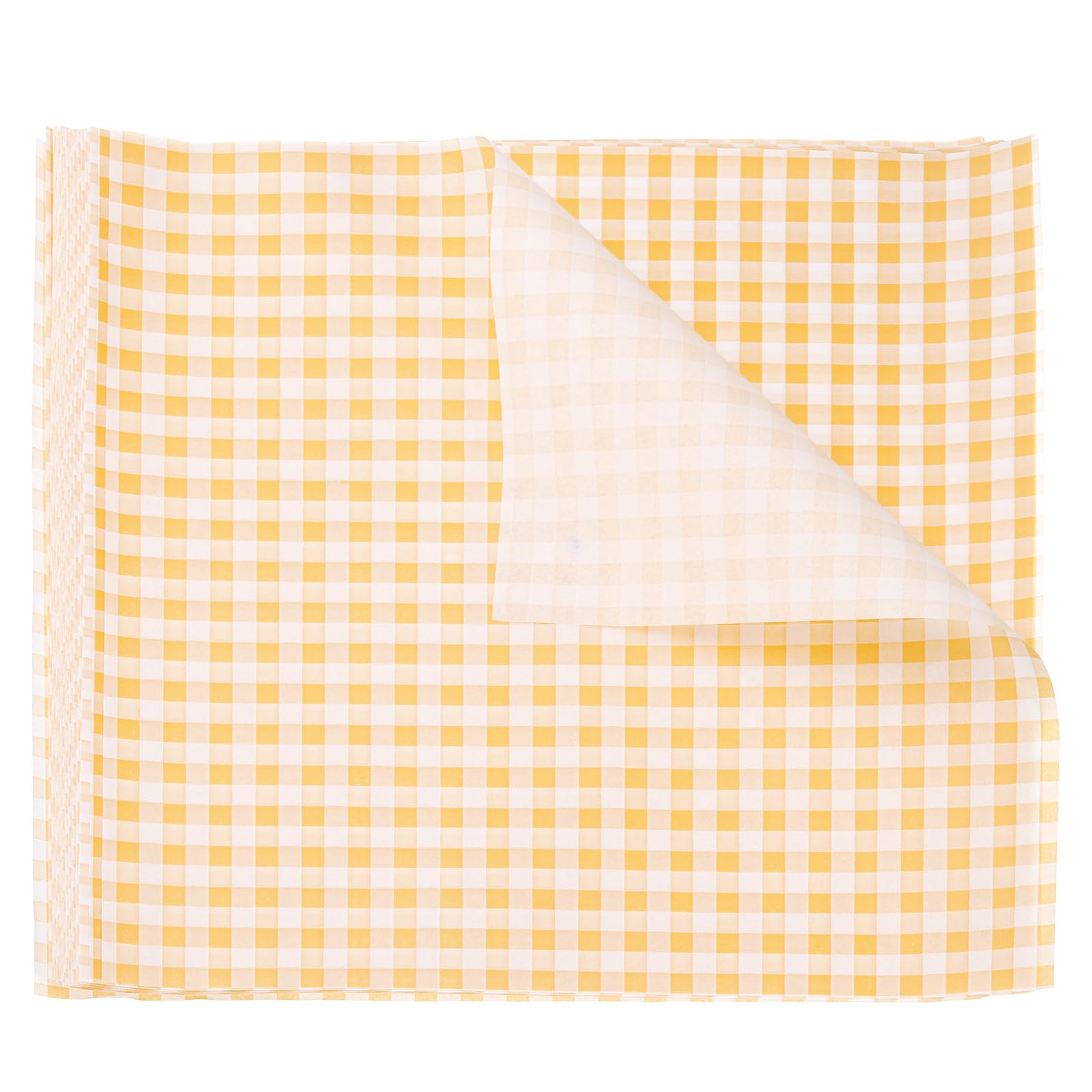 sourcing map 100pcs Square Checkered Wax Paper Sheets 9.84" x 9.84" Oil-Absorbing Dry Food Wrapping Paper for Sandwich Baking Paper Liners Picnic Basket Bread Hamburger Wrap Kitchen, Yellow