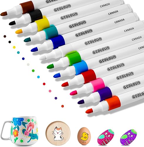Miniatura 2 de Rotuladores de pintura acrílica de 12 colores para pintura de rocas, vidrio, plástico, cerámica, tela, madera, piedra, cartulina, bricolaje, día de