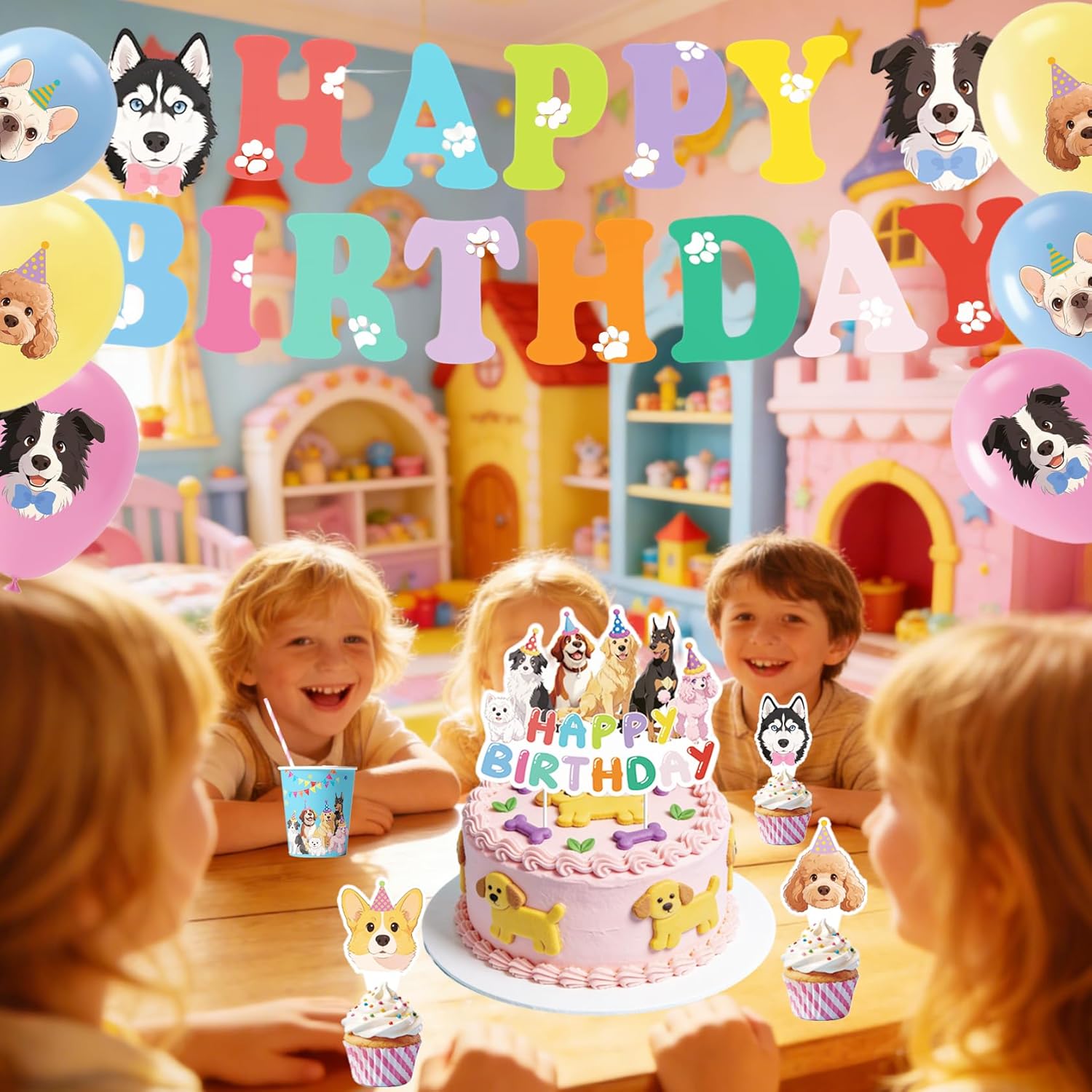 Lets Pawty Birthday Party Decorations Set - Dog Theme Party Supplies Kit with Plates, Cups, Tablecloth, Cake Toppers, Balloons for Dog Puppy Pet lovers Birthday Party Decorations Serves 24