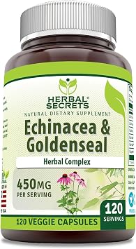 Herbal Secrets Echinacea & Goldenseal Root Supplement | 450 Mg Per Serving | Veggie Capsules | Non-GMO | Gluten-Free | Made in USA 120 Count