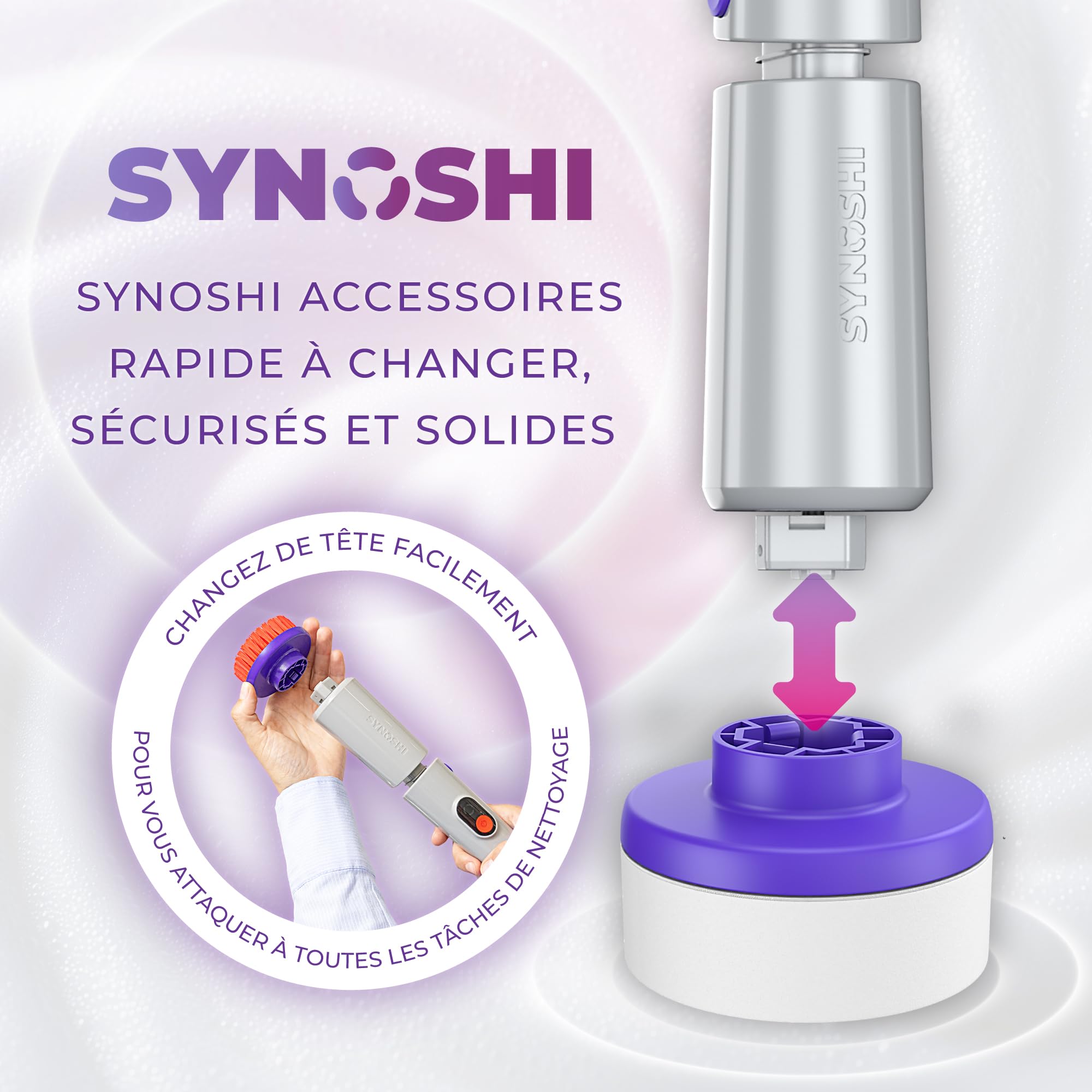 Synoshi Pro Kit Brosse Électrique Rotative avec Accessoires Salle de Bain | Inclut brosse ronde, 2 brosses coniques, éponge magique, poignée d'extension, Sans fil, rechargeable