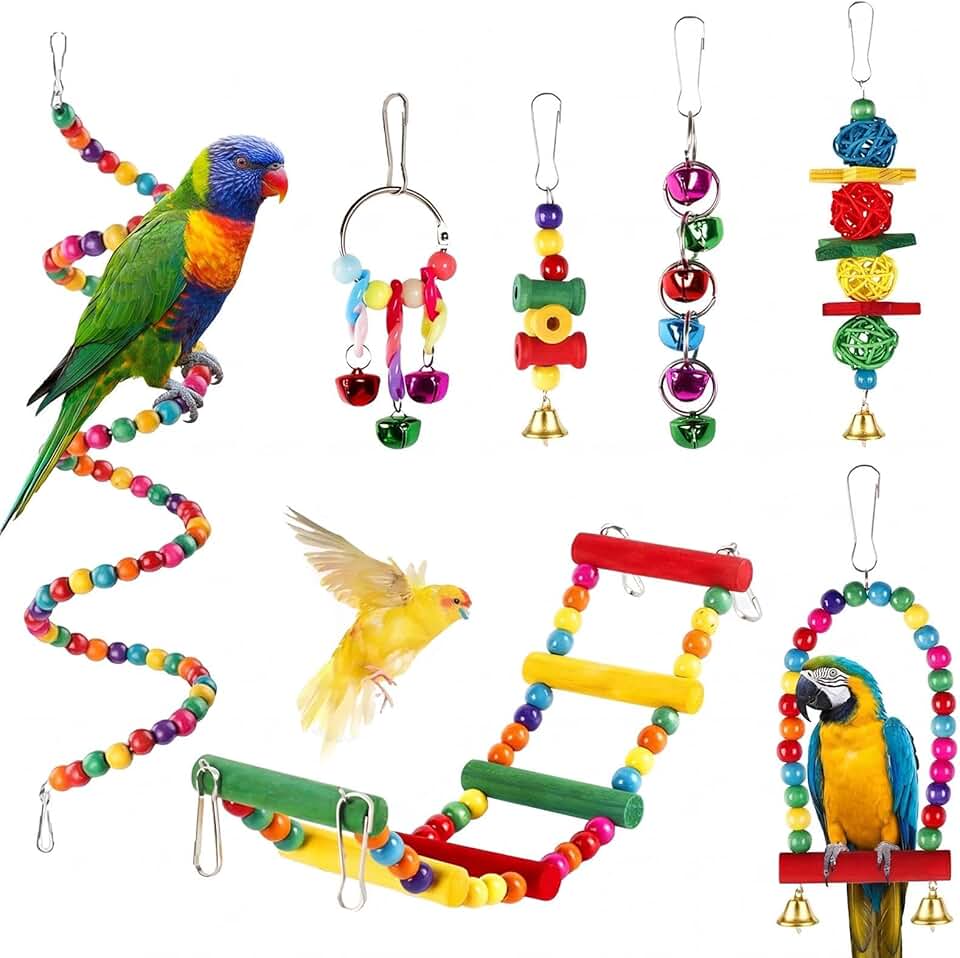 7 Piezas Juguetes para Agapornis Juguetes de Loro Pájaro Juguetes para Pájaros Juguetes Colgante para Pájaros Juguetes para Periquitos