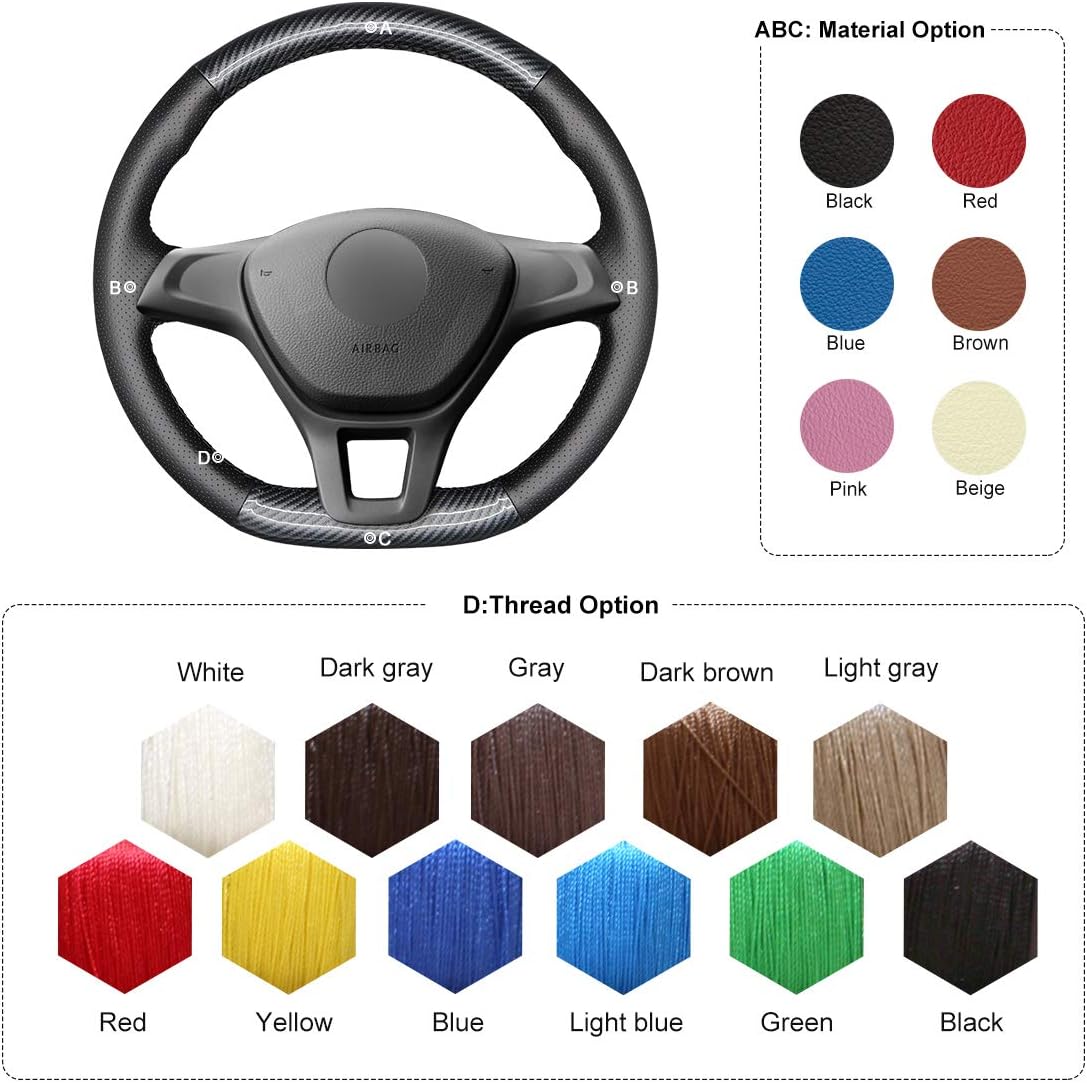 MEWANT Customized Hand-Stitch Sewing DIY PU Carbon Fiber and Black Artificial Leather Car Steering Wheel Cover for Volkswagen VW Golf 7 (VII) 2015-2020