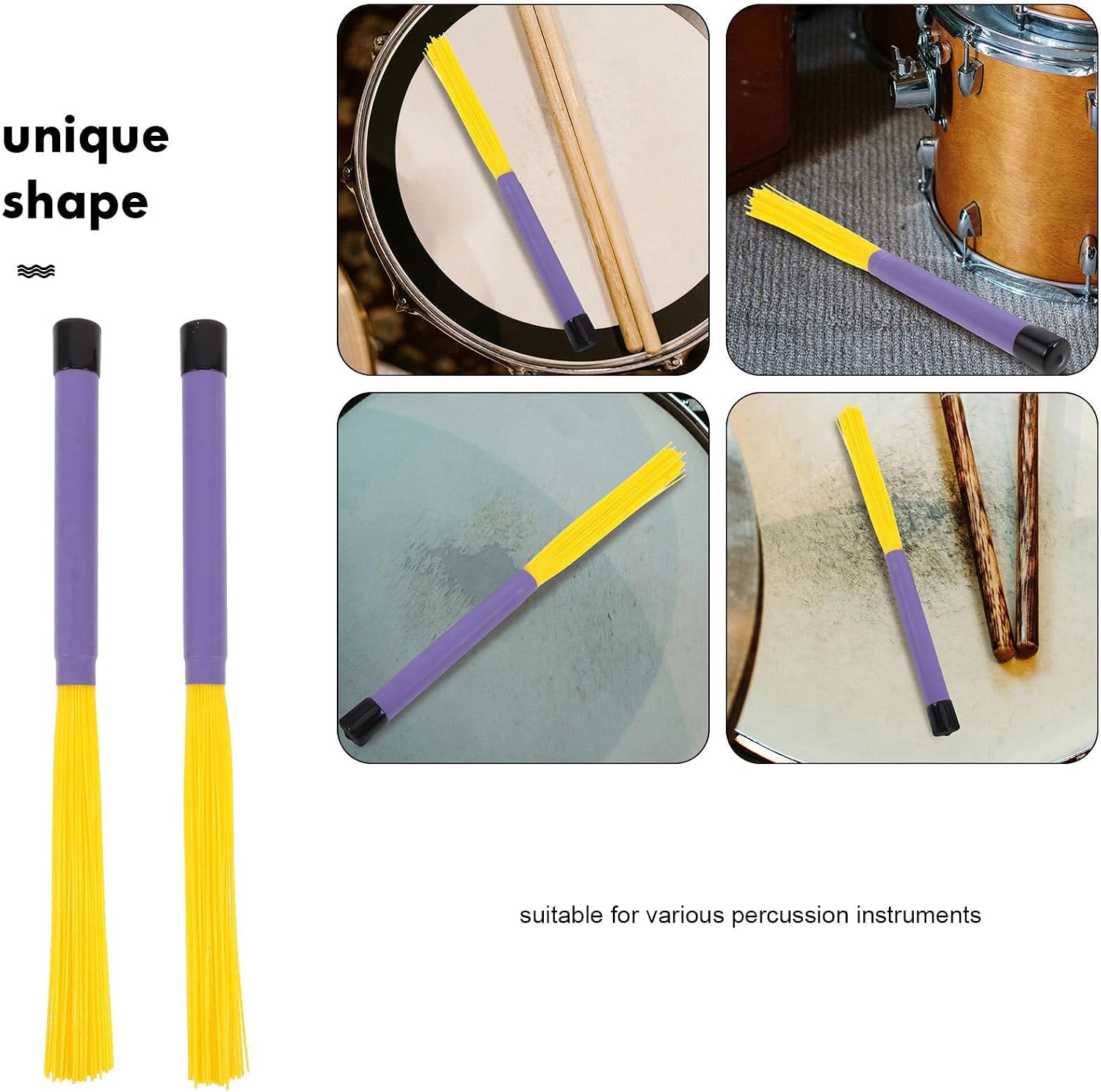Ciieeo 1 Pair Retractable Jazz Drum Brushes with Yellow Abs Handle and Nylon Wire for Percussion Instruments, Unique Sound Effect, Sturdy Design Suitable for Jazz Drumming and Beginners
