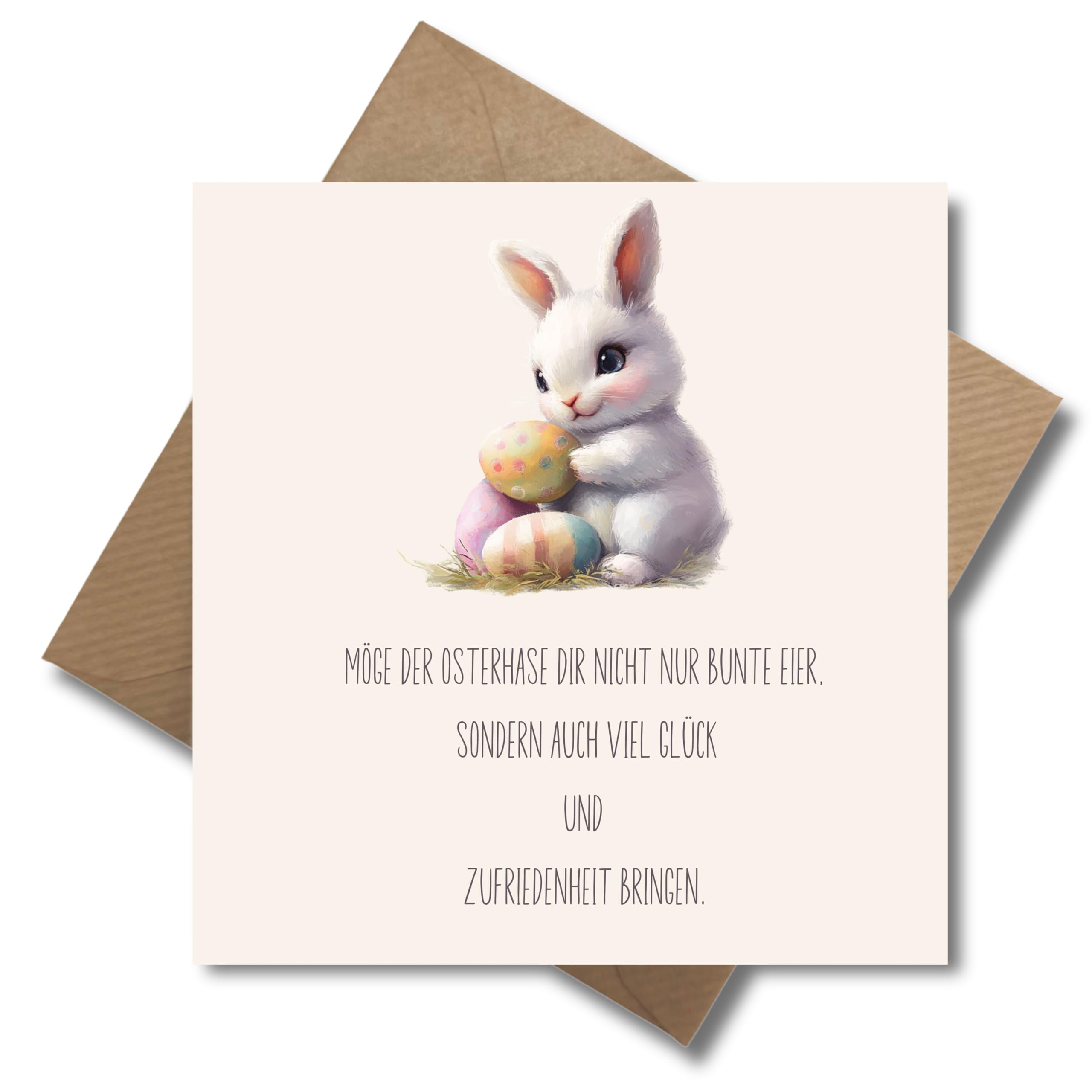 Osterkarte mit Umschlag - Ostern Osterhase Grußkarte Ostereier Familie Freunde niedlich emotionaler Spruch (quadratisch - 125 x 125 mm)