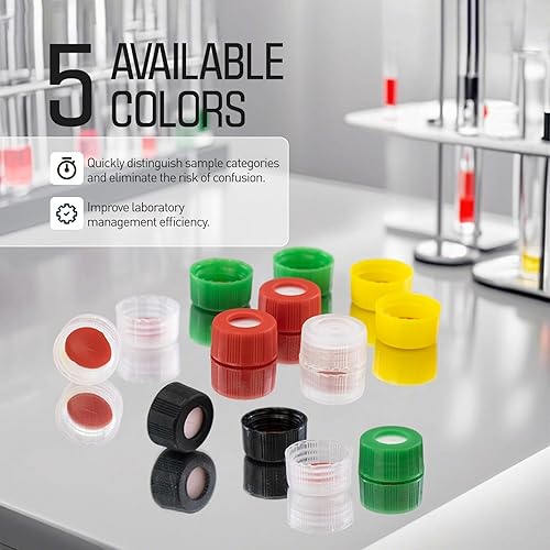 Vista 9 de PEKYBIO HPLC 9-425 Tornillo Rosca Vial Tapones Azules, 0.1 fl oz Autosumuestreador Casquillos Vial, 0.354 in, PTFE rojo/Blanco Silicona Septa, 100