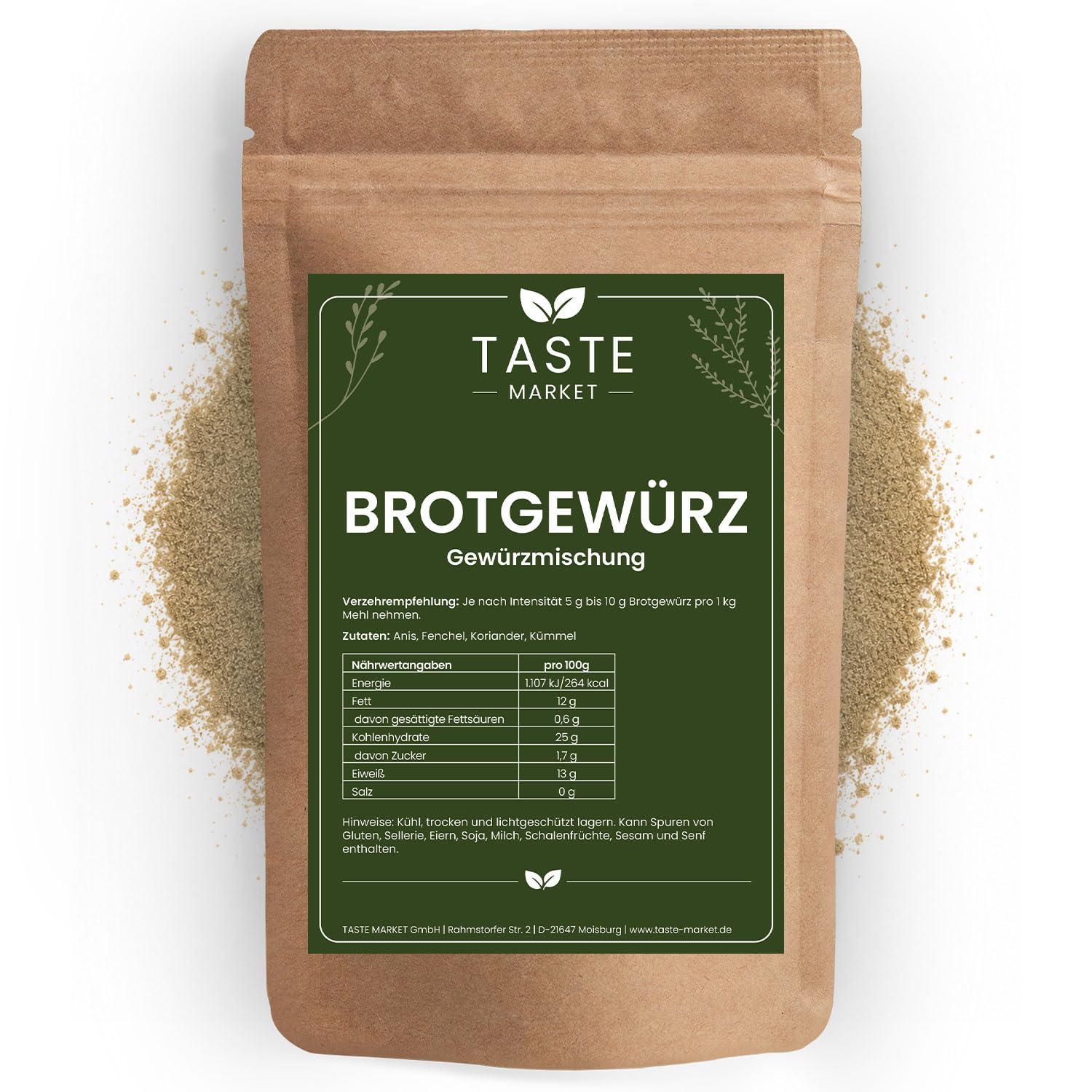 10 kg Brotgewürz gemahlen - Gewürzmischung für Brot – fein gemahlen – vier Gewürze – Anis, Kümmel, Fenchel, Koriander – Brotbacken