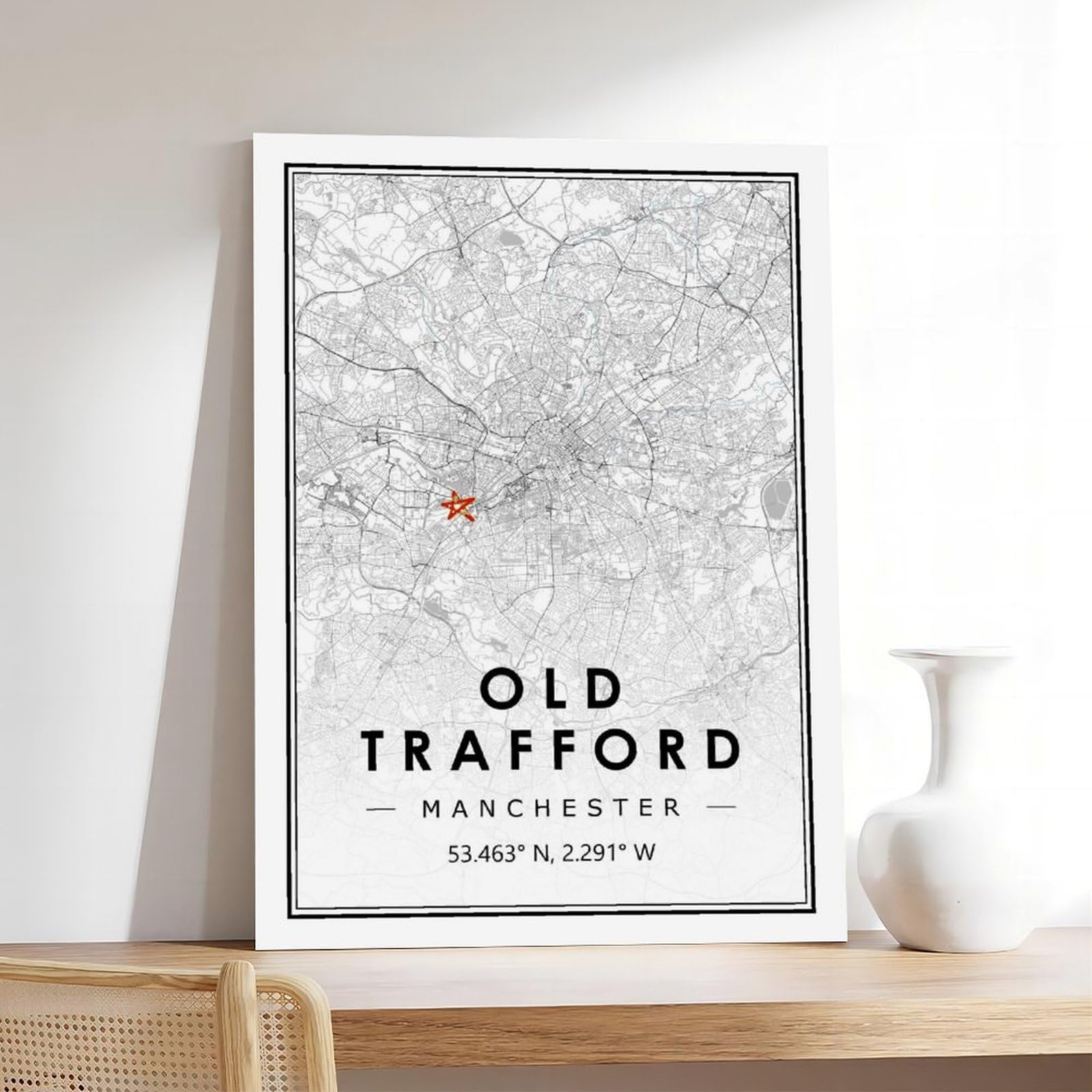 PHTHDB Poster su tela con mappa del vecchio Trufford Manchester, motivo: squadra di calcio minimal, decorazione per la casa, idea regalo