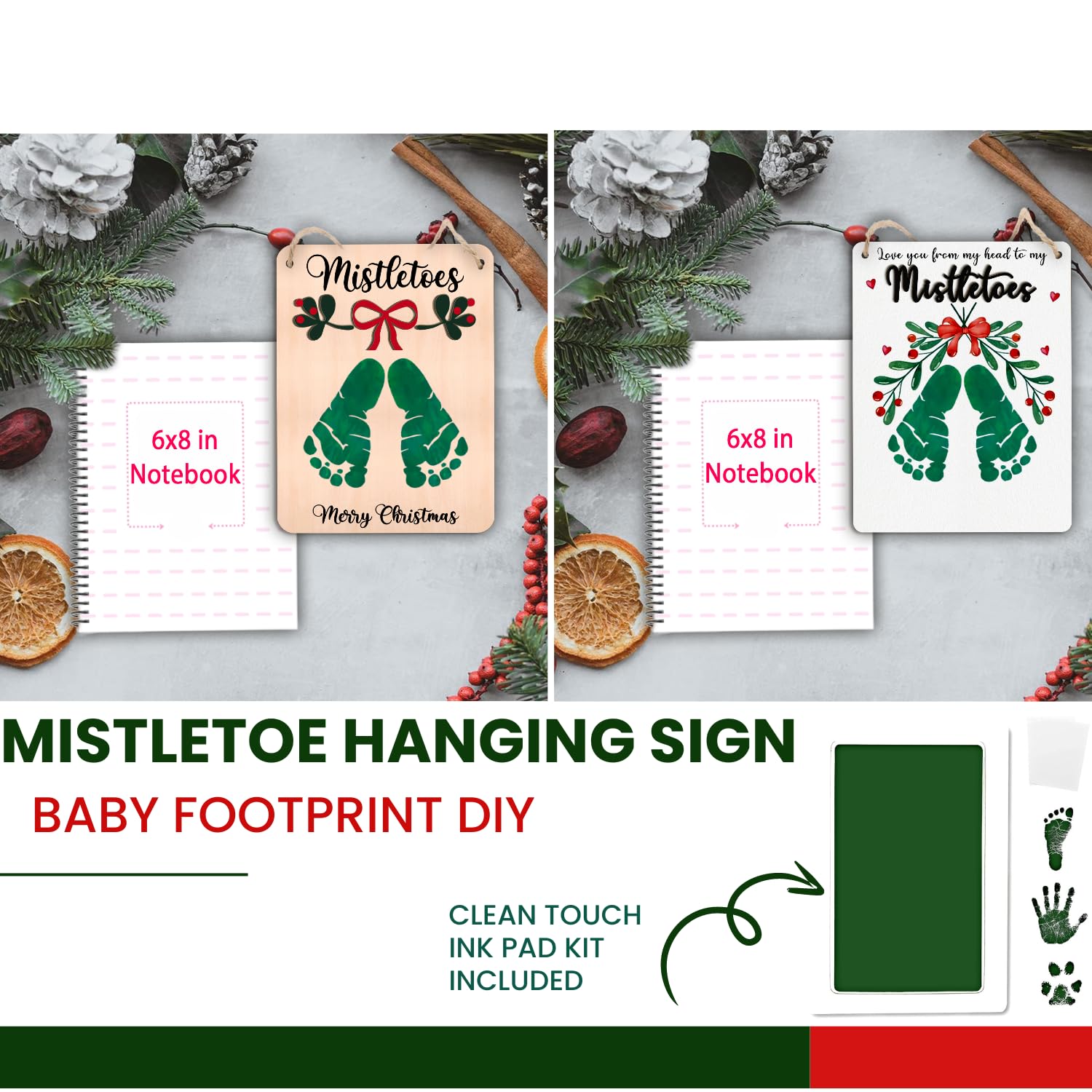 Baby's First Christmas Mistletoe DIY Footprint Hanging Sign Christmas Gift 2024, Mistletoes Christmas Footprint Art Craft, Holiday Craft, School Activity, Kids Baby Toddler, Memory Keepsake (nature)