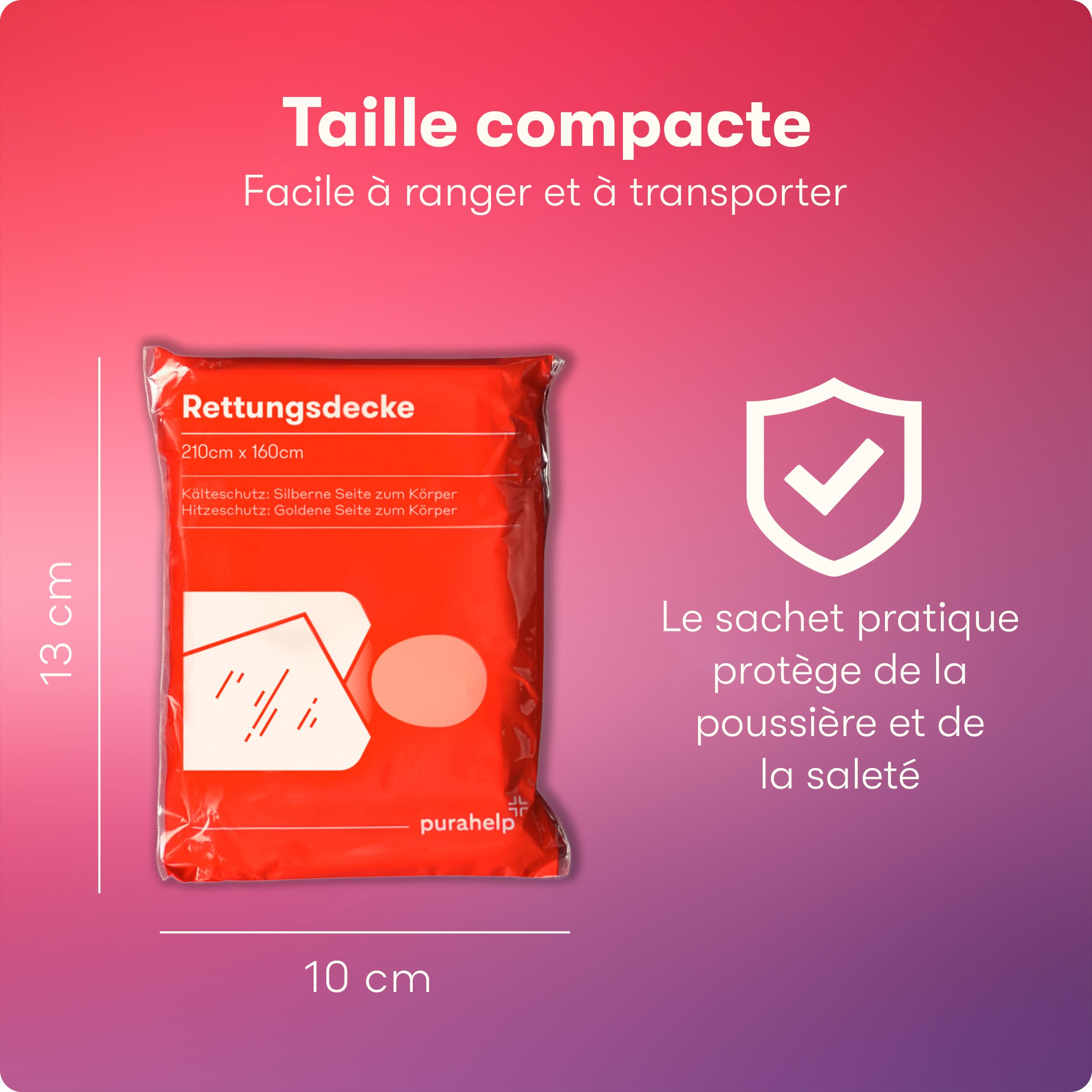 PURAHELP® Couverture de Survie [Lot de 10] - 210 x 160 cm | Couvertures d'Urgence pour Premiers Secours, Randonnée & Voiture - Imperméable pour Camping, Outdoor & Urgences