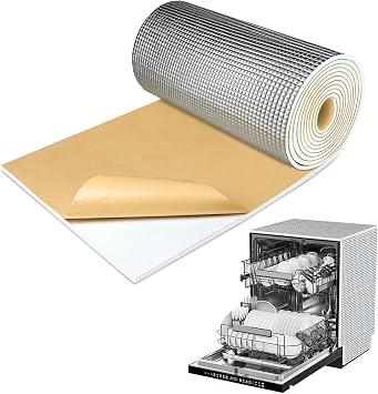 TroyStudio Dishwasher Sound Insulation Blanket, 13" x 157" x 0.2" Self Adhesive Acoustic PEF Foam Sheet, Noise Cancelling Heat Shield, Machine Soundproof Cover, Waterproof & Anti-Vibration Wrap