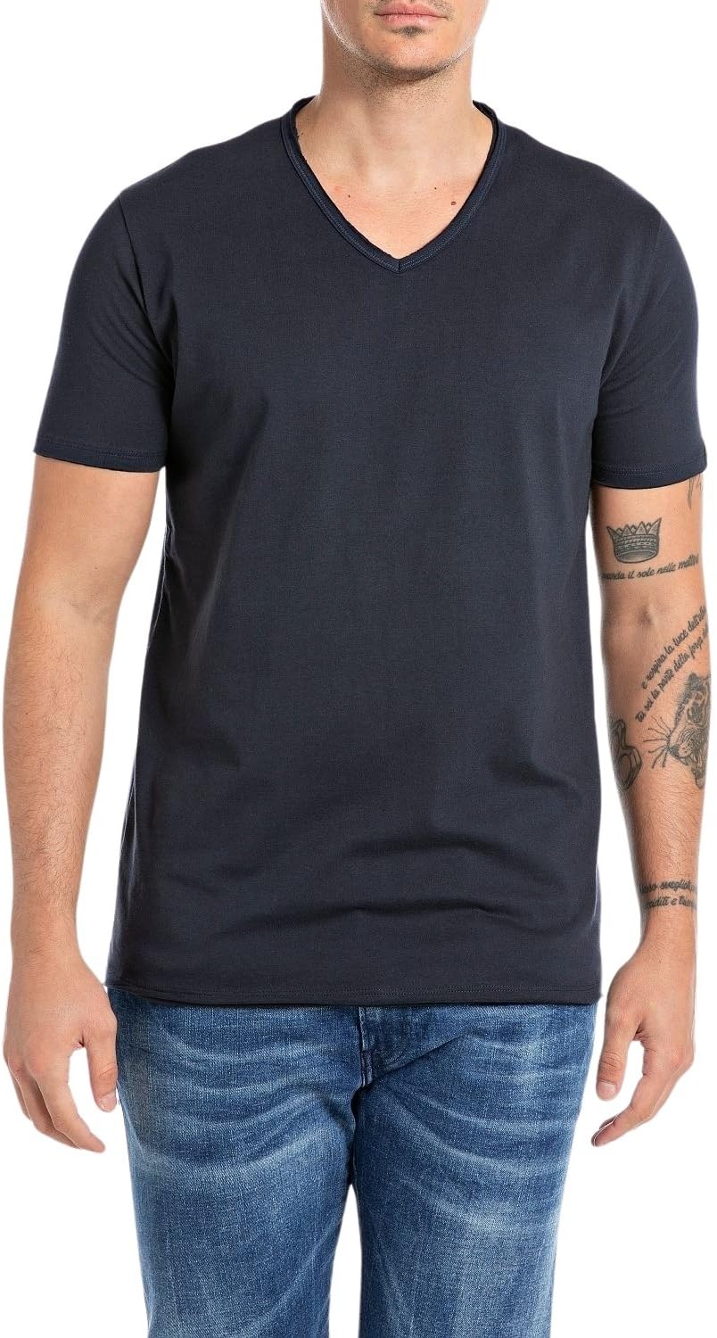Replay Herren T-Shirt Kurzarm mit V-Ausschnitt