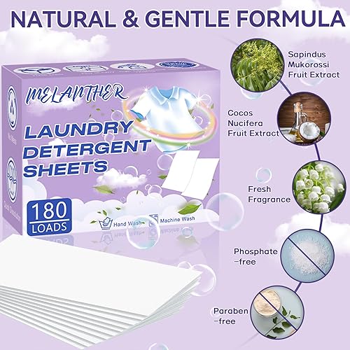 Miniatura 3 de Hojas de detergente para ropa (180 hojas), detergente ecológico, compacto, ligero, hipoalergénico, sin líquido, para viajes, hogar, dormitorios,