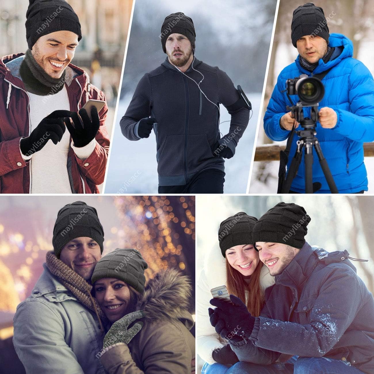MAYLISACC Winter Beanie Hat Scarf and Touch Screen Gloves Set, Thermal Knit Cap Neck Warmer with Glove for Men Women - Image 5