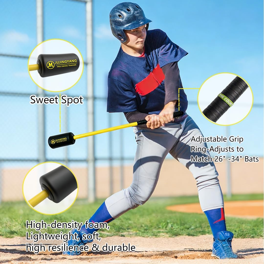 Baseball & Softball Swing Trainer Foam Bat - Batting Practice Equipment - Includes Rope Swing Training Bat with 10 Training Balls & Tote Bag, Training Tool, Batting Aid