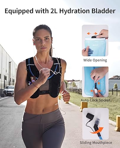 Miniatura 6 de ECOHUB Mochila de hidratación para correr, mochila ligera y transpirable con bolsa de agua de 2 litros para senderismo, senderismo, correr