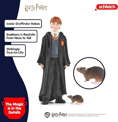 Miniatura 4 de Schleich Harry Potter - Ron Weasley y Scabbers la rata - Juego de 2 piezas de Harry Potter - Figuras coleccionables del mundo mágico para niños y