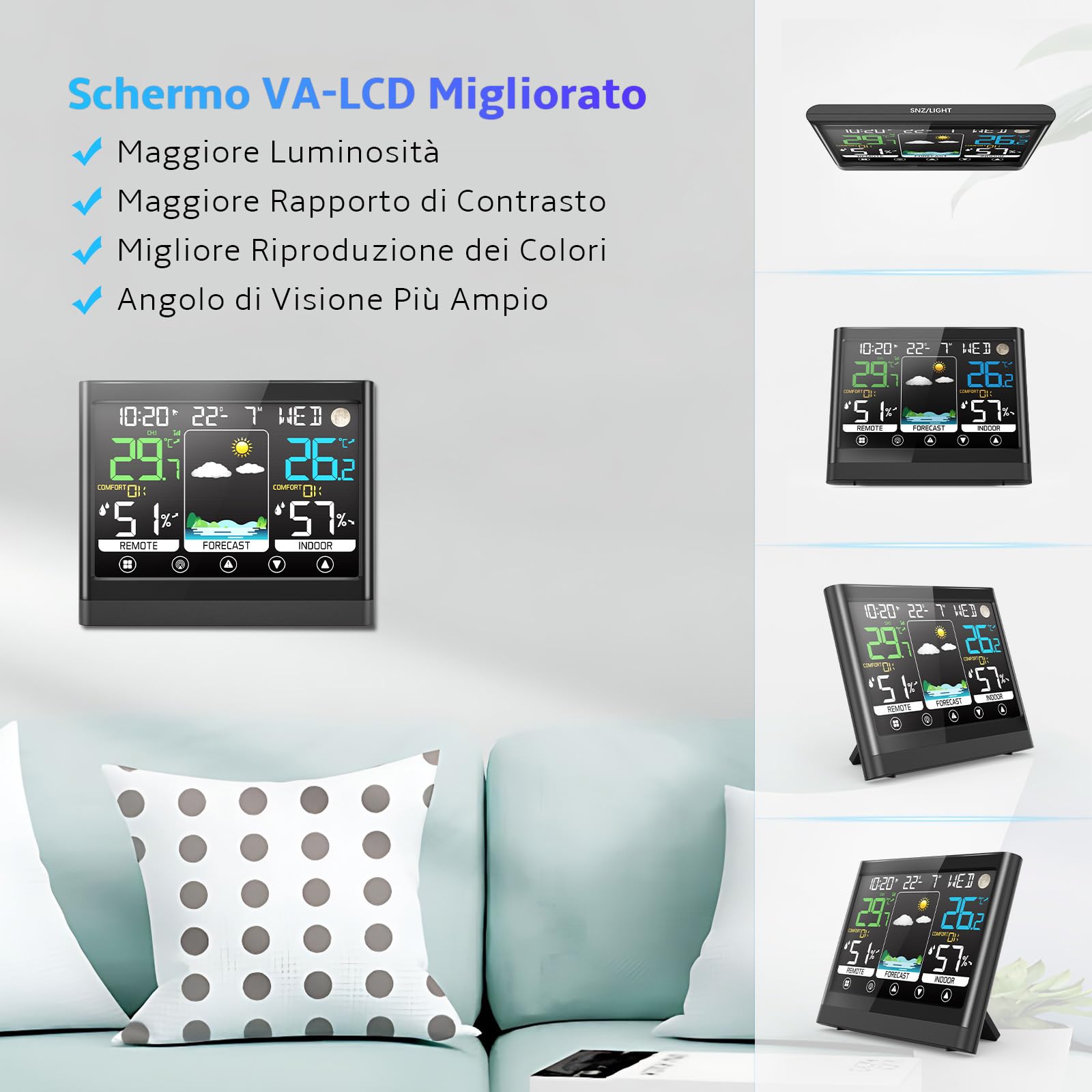 Stazione Meteo con Sensore Esterno, Termometro Igrometro Interno Digitale, Stazione Meteorologica Professionale, Ampio Schermo LCD Display, Sveglia Data Temperatura Umidità Previsioni di Tempo