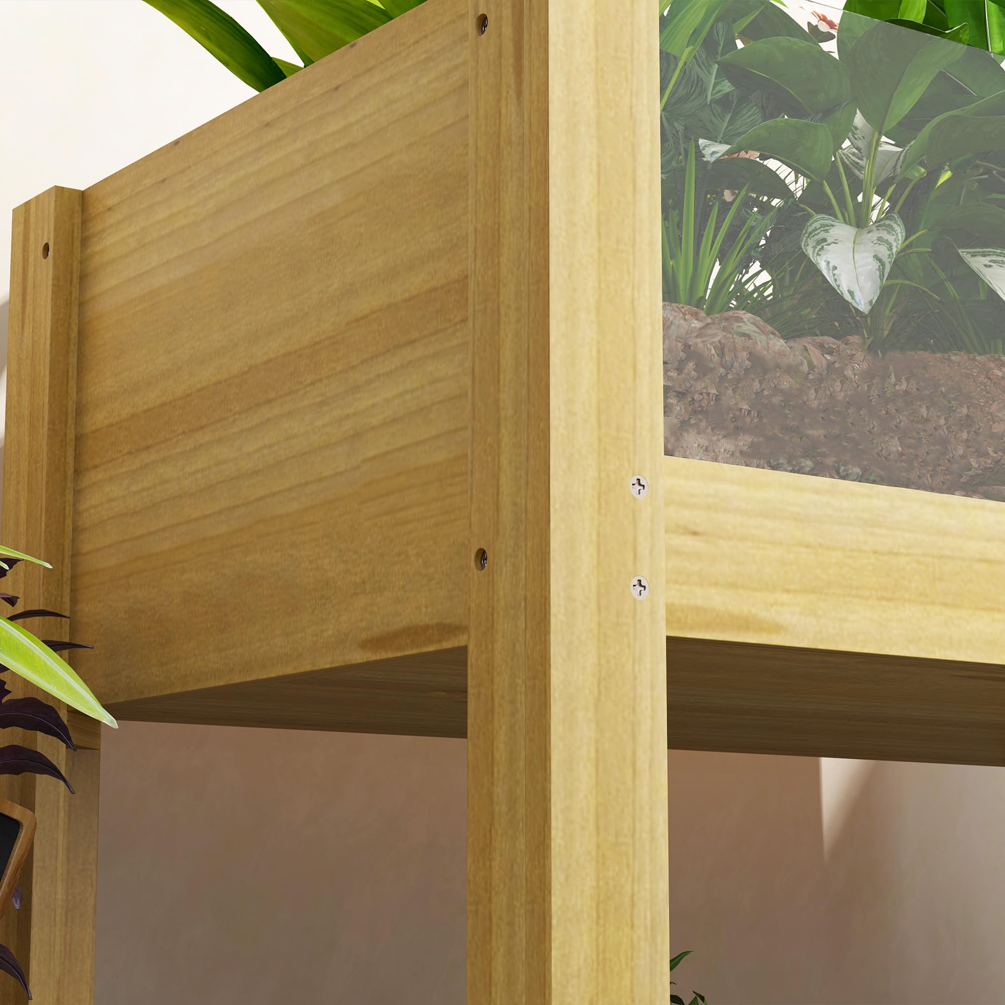 Outsunny Huerto Urbano de Madera Mesa de Cultivo con Paneles Acrílicos Jardinera Elevada para Cultivo Flores Vegetales en Jardín Terraza 75x46x60,5 cm Natural