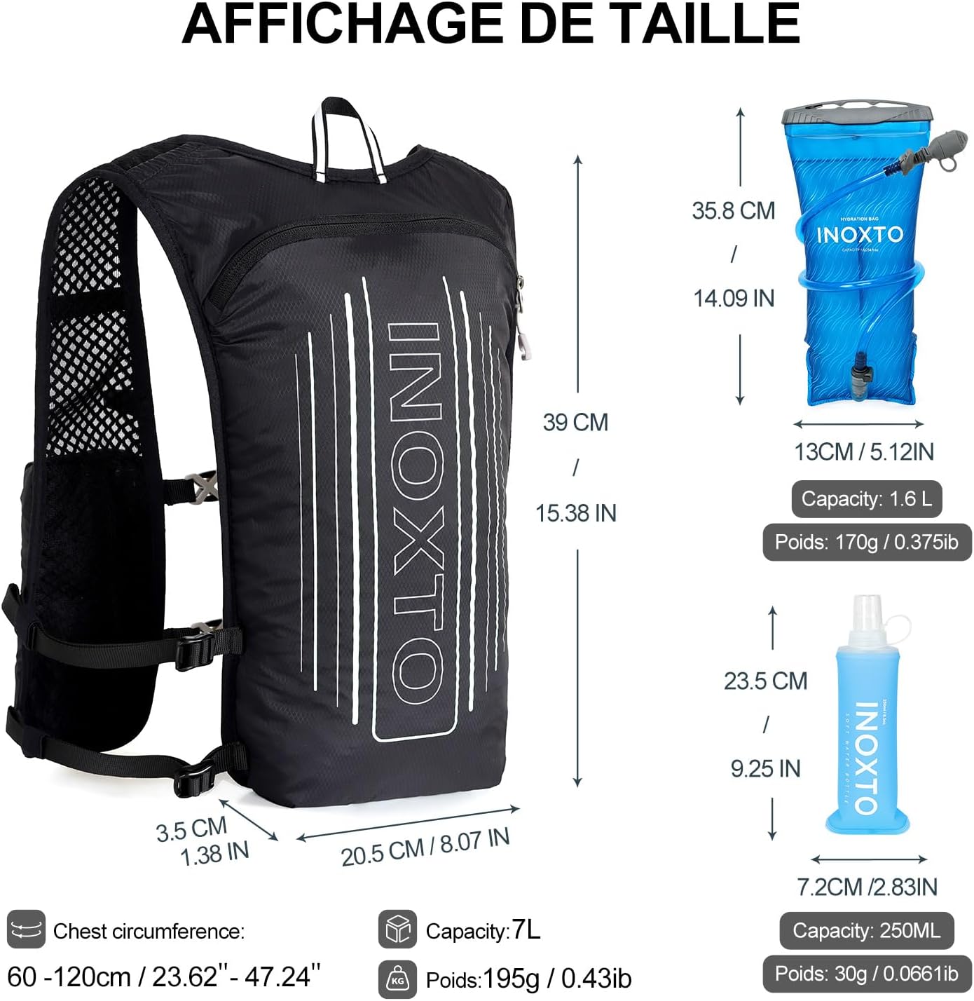 INOXTO Running Hydration Vest Backpack,Lightweight Insulated Pack with 1.5L Water Bladder Bag Daypack for Hiking Trail Running Cycling Race Marathon for Women Men