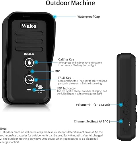 Miniatura 6 de Wuloo Timbres de intercomunicador inalámbricos para el aula del hogar, timbre electrónico impermeable con rango de 12 milla, 3 niveles de volumen,