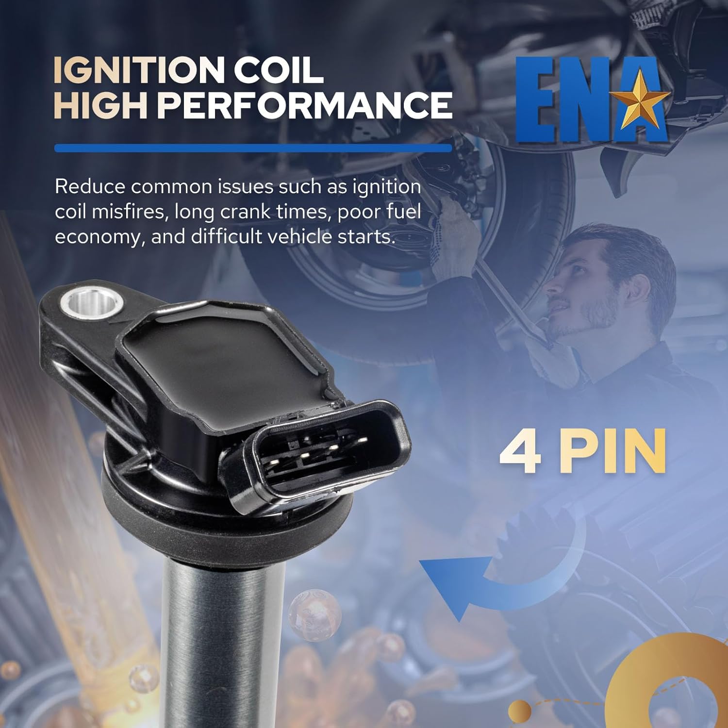ENA Set of 4 Ignition Coil Pack Compatible with Toyota Corolla Prius V Matrix CT200H Scion XD 2009 2010 2011 2012 2013 2014 2015 2016 2017 2018 2019 2020 1.8 2.0 2.4 for UF596 UF619